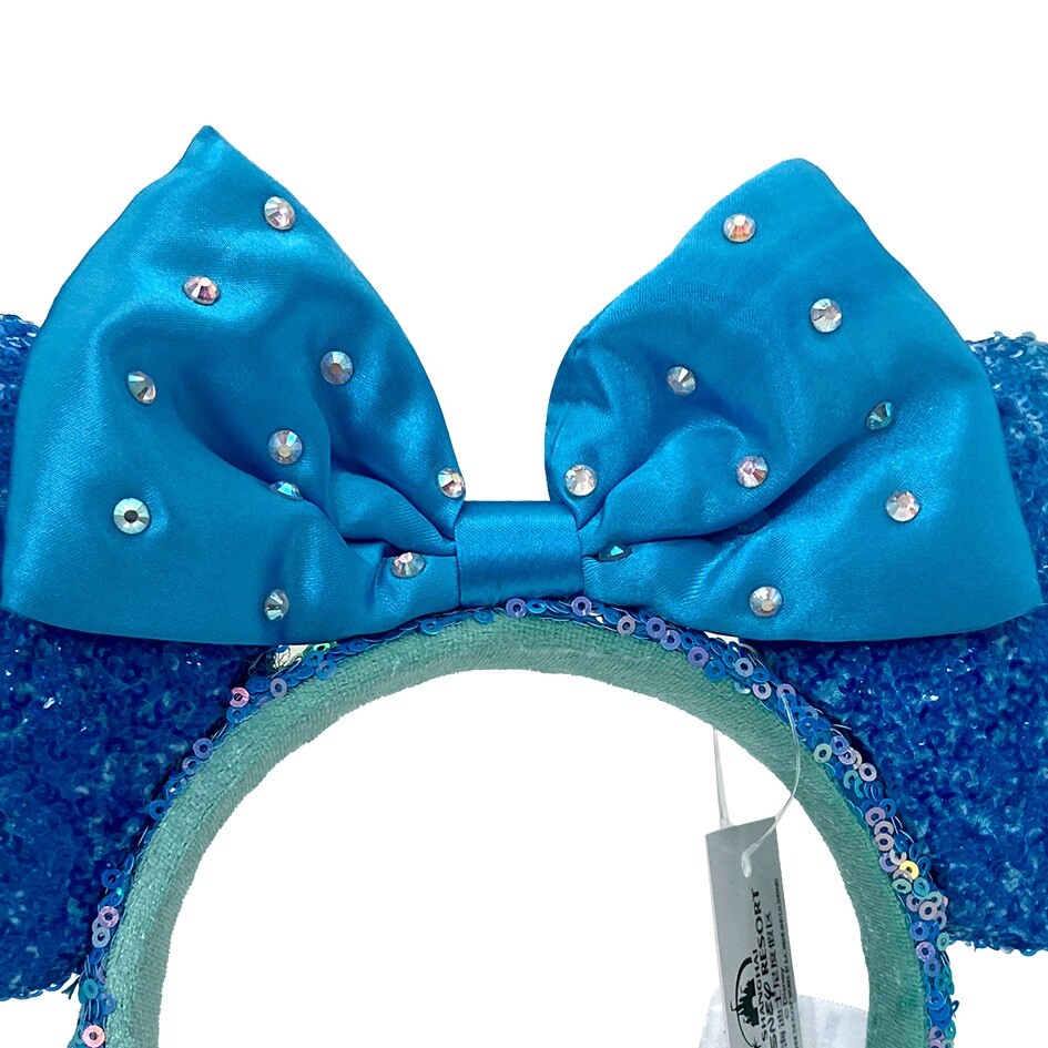 Disney-Parks Blue Aqua Sequin Diamond Minnie Mouse Mickey Ears Headband 2023