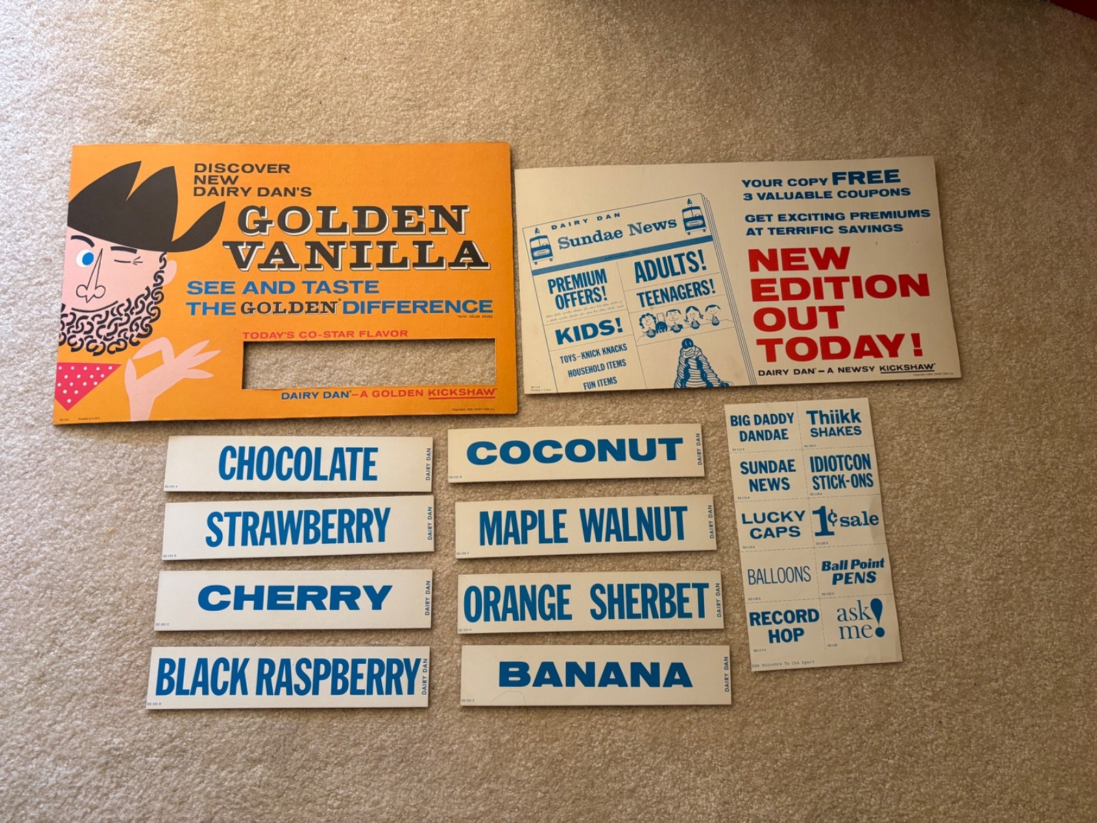 1962 Vintage Dairy Dan Inc. Ice Cream, Daily Flavor Menu Board