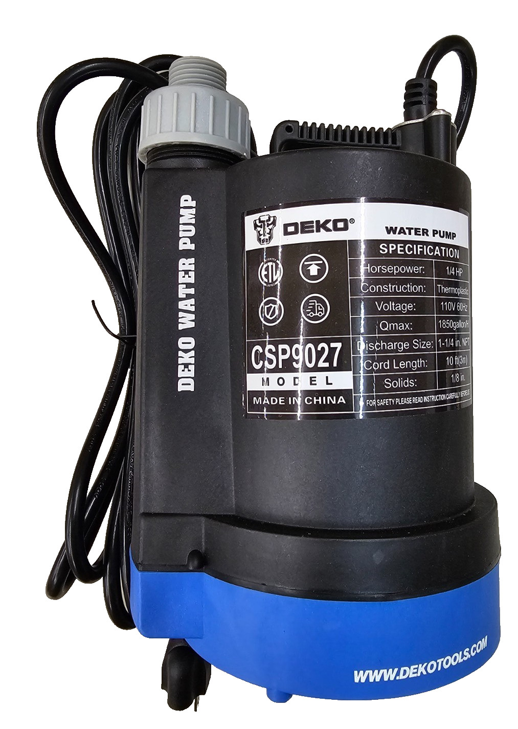 **NEW** DEKO CSP9027 Utility Water Pump 1/4HP 110V 1850GPH