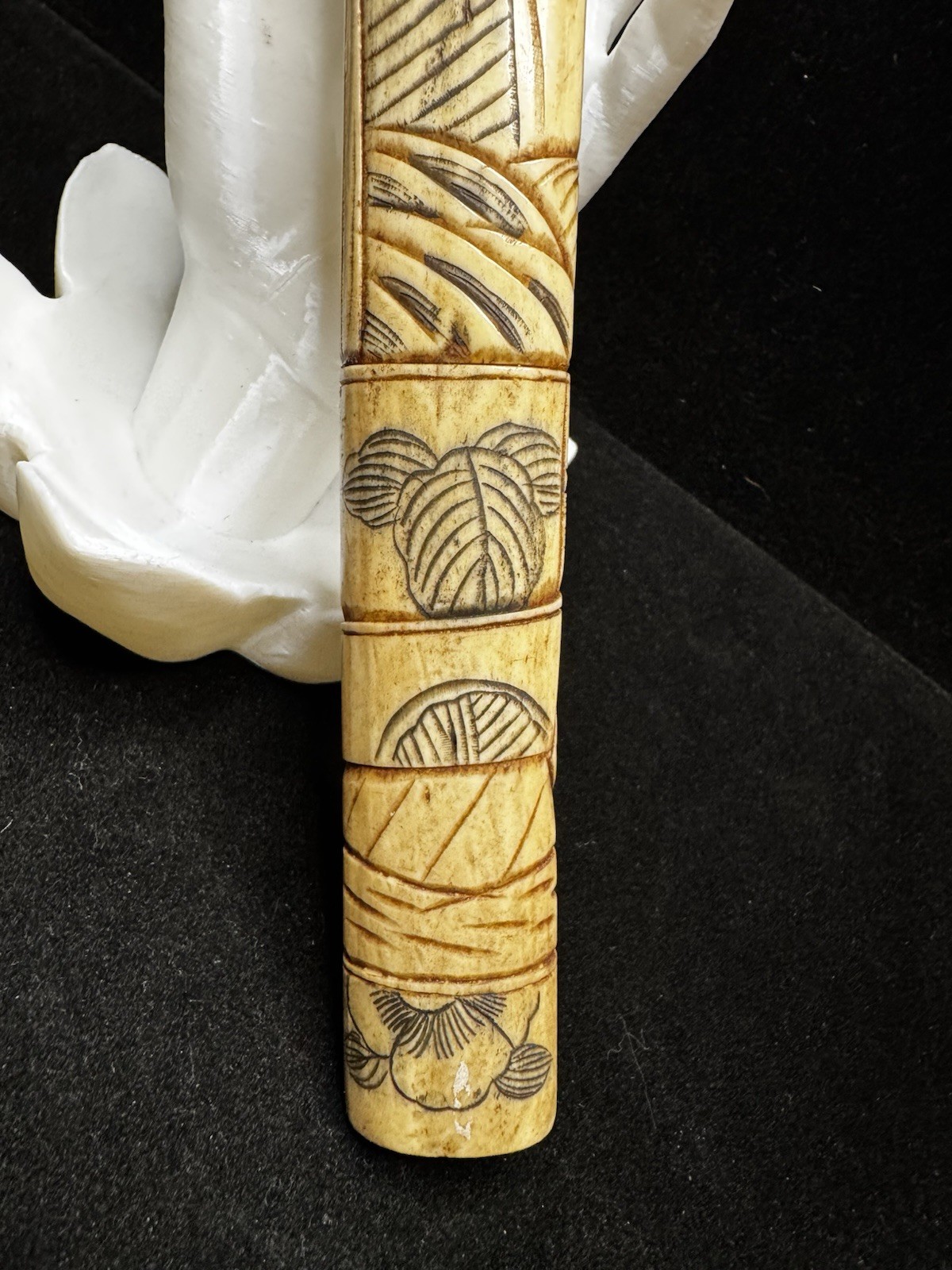 Antique Japanese Meiji Prd. Carved Tanto Dagger Sword w/ Scabbard Brass Mnt