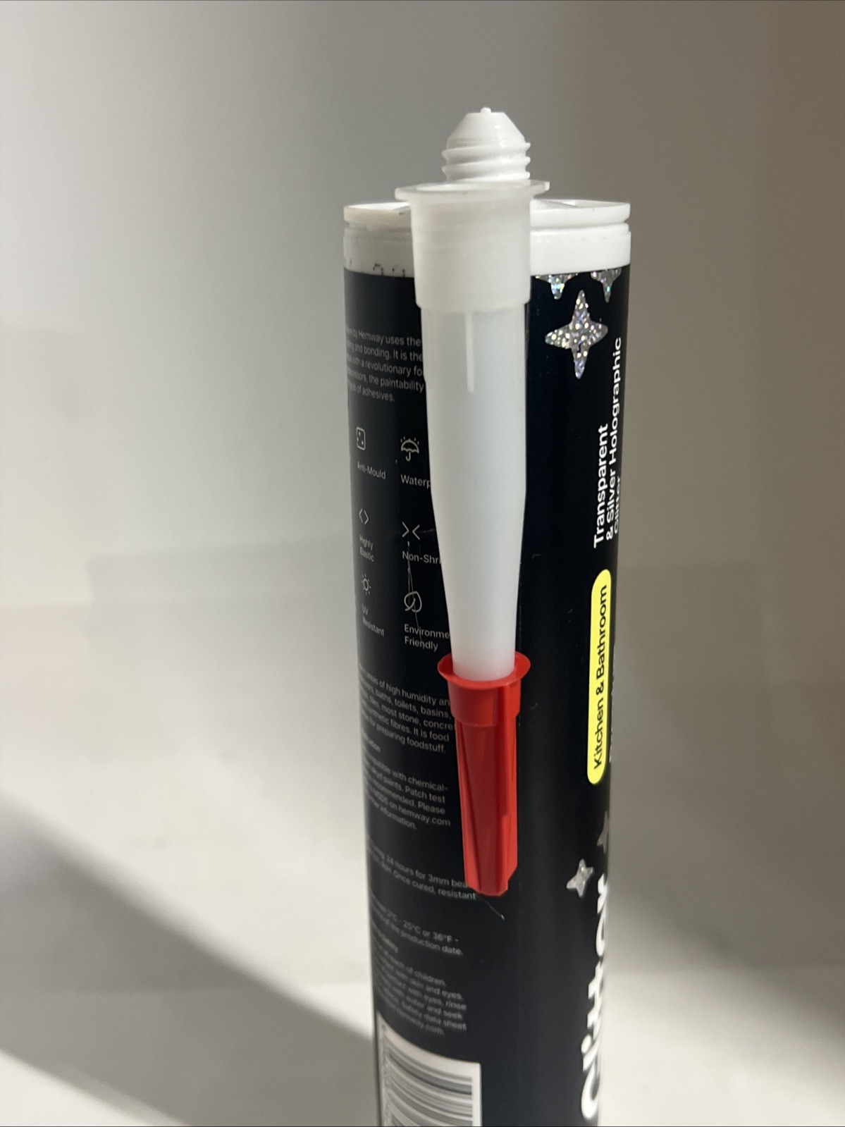 Hemway Glitter Sealant & Adhesive Transparent Silver Holographic 290ml Caulk