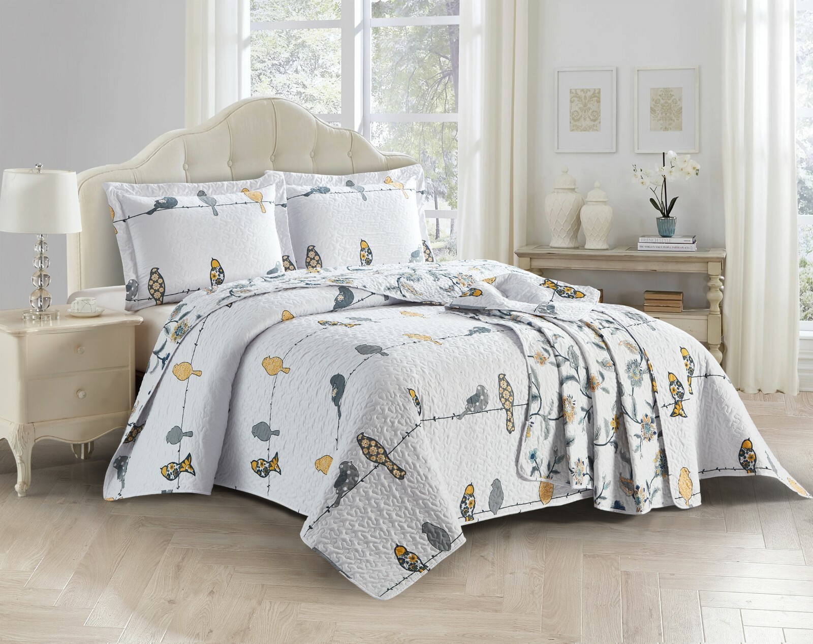 Oversize Ayat Birds Lightweight 3PC Printed Bed Quilt Set