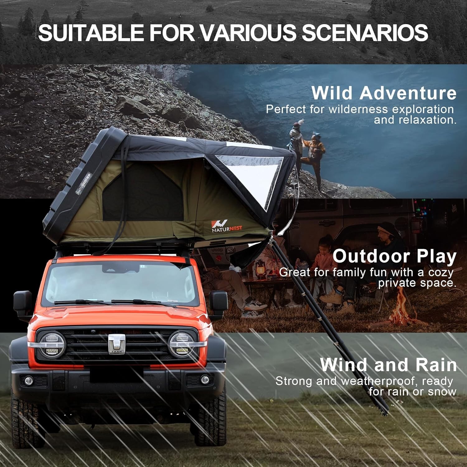 Naturnest ABS Clamshell Roof Top Tent Sirius 1 Plus & Annex Room for Car Camping