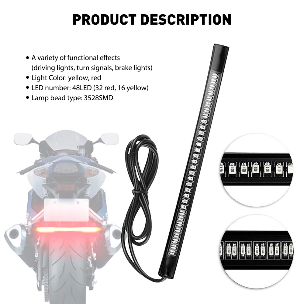 2 Flexible Motorcycle LED Strip 48LED Brake Stop Turn Signals Running Tail Light