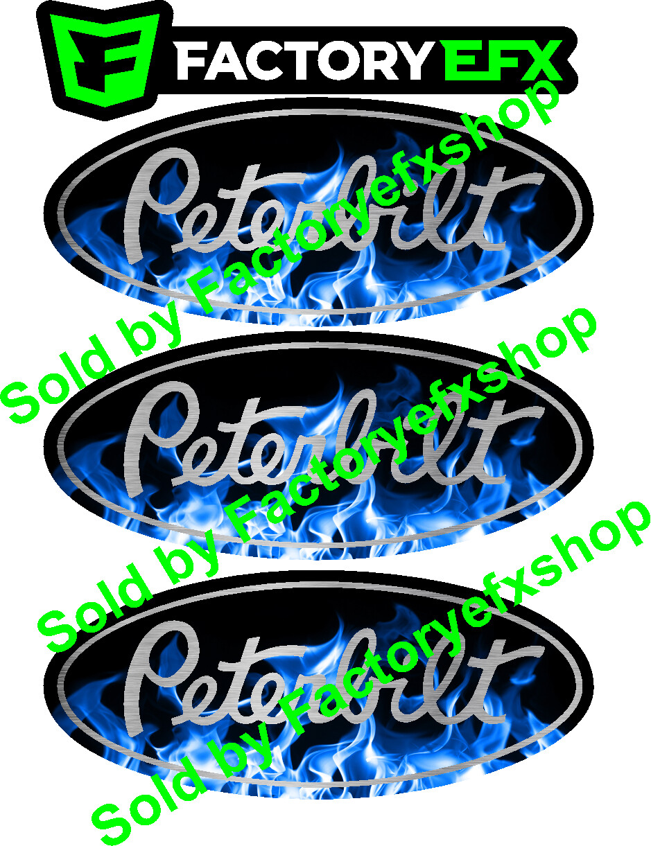 3 Peterbilt Blue Flame Hood & Grille Decal Emblems Flames 359 379 378 353 377  1