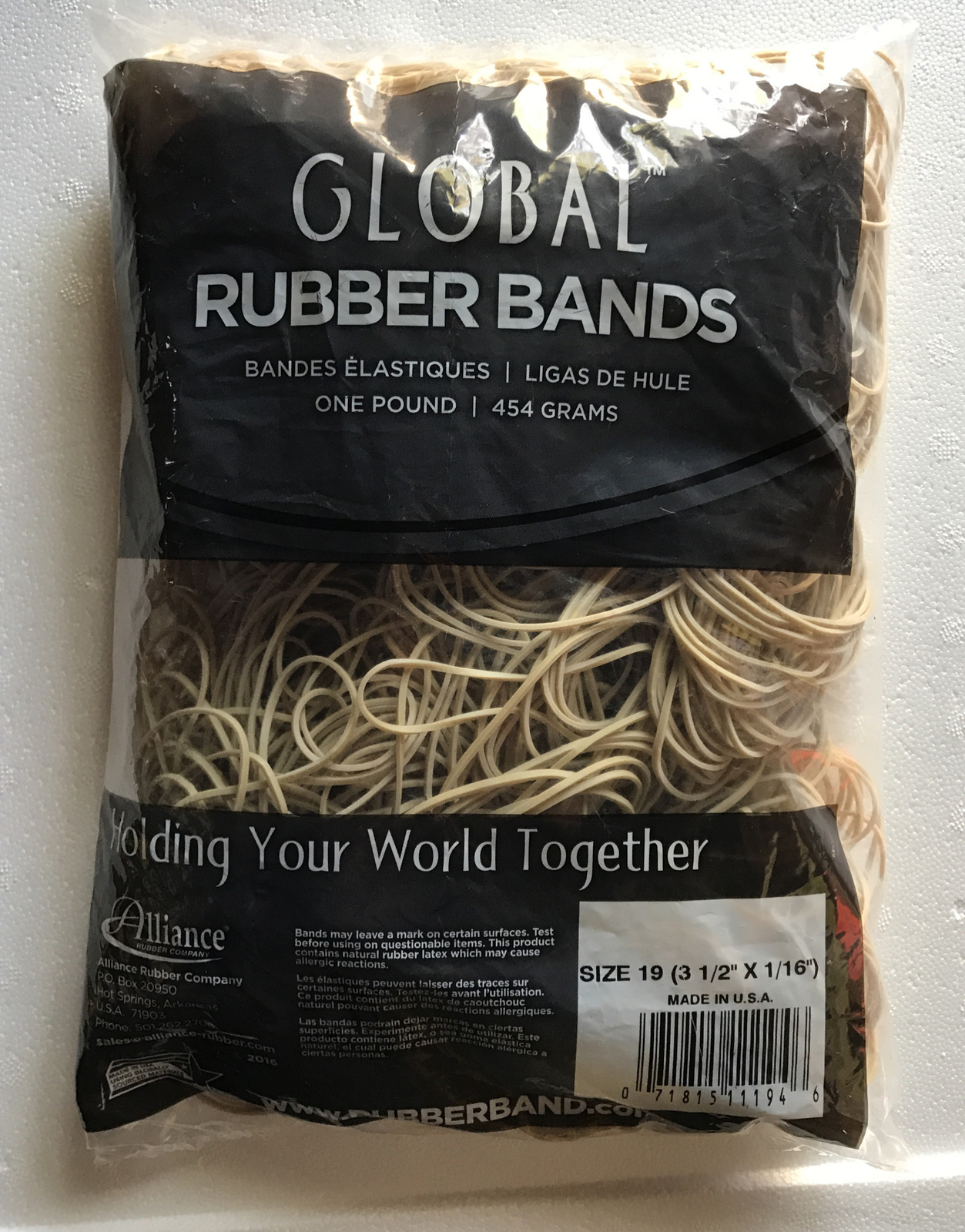Rubber Bands, Alliance/Global,  Size 19 (3-1/2 x 1/16") 1 lb. Bag ~ 1 Pack