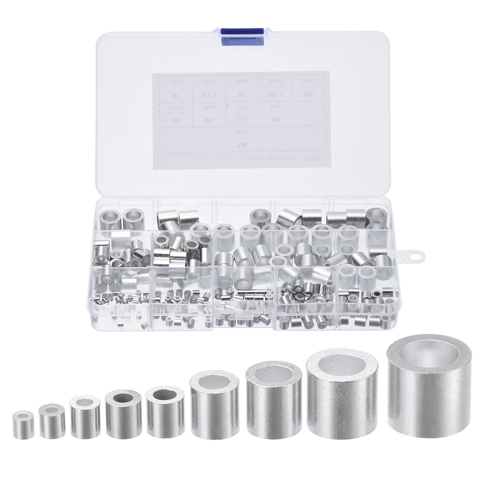 220pcs Aluminum Crimping Wire Rope Stop Sleeve 9 Size 3/64"-5/16" Round Ferrule