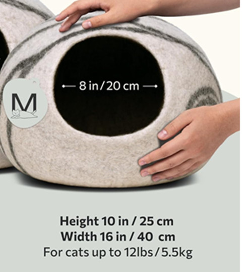 Cat Cave Premium Felt Cat Bed for Indoor Cats, Handmade 100% Merino Wool, Medium