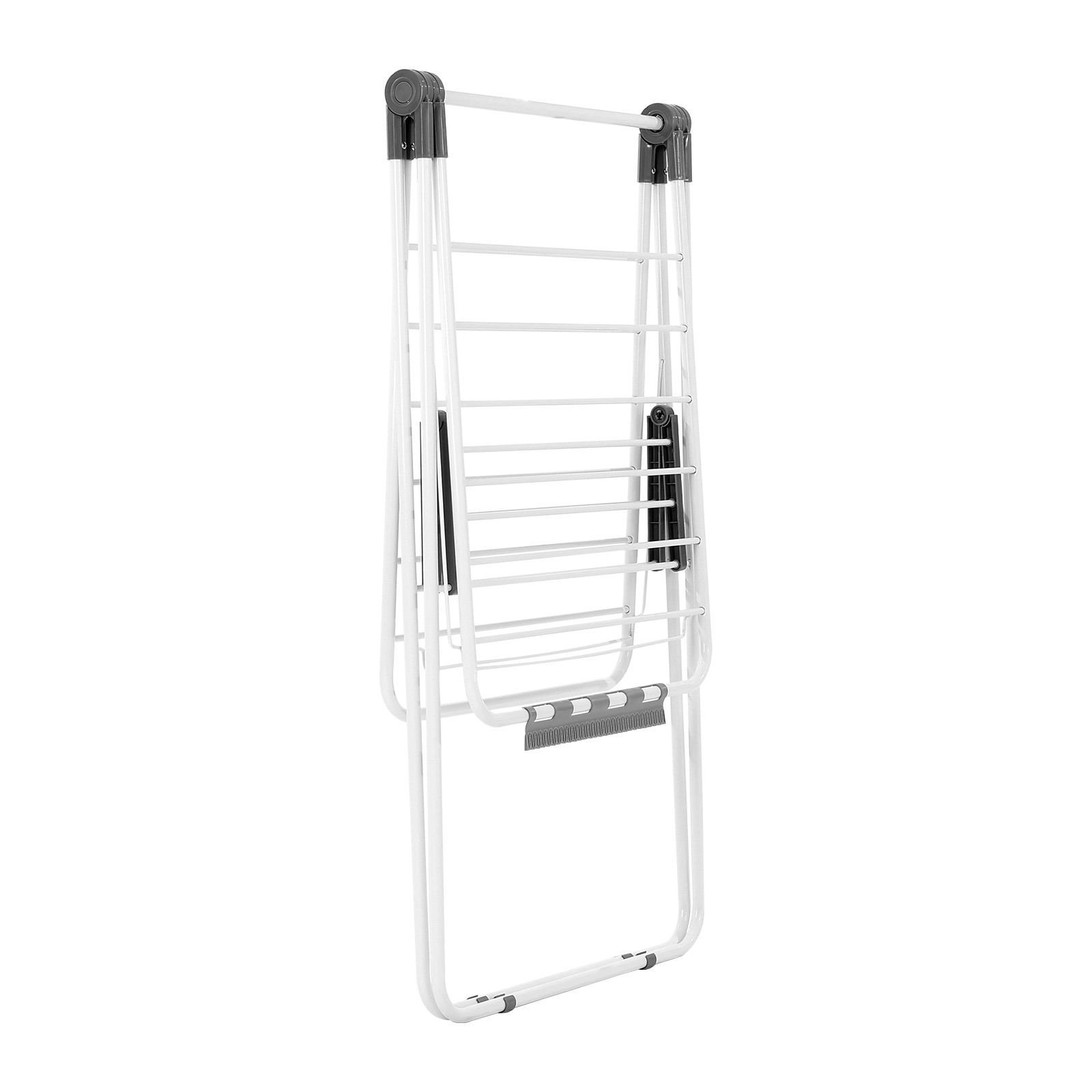 2-Tier Foldable Clothes Drying Rack with Sock Clips & 21 Drying Rods White