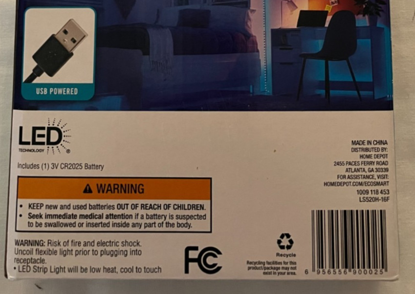 EcoSmart 16.4 ft RGB LED Color Changing USB Powered Light Strip w/remote NIP