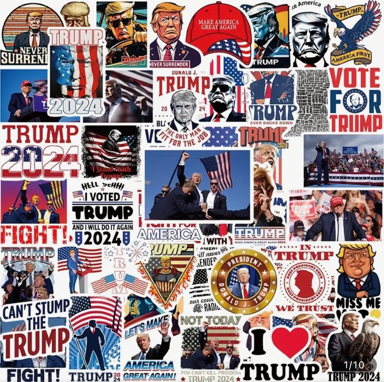 50 PCS Random Mixed Bulk Donald Trump MAGA USA 2024 Sticker Decals 2-3” Lot B2A9