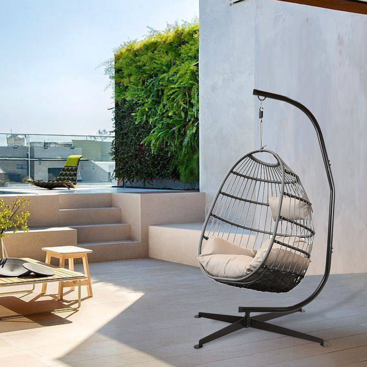 Hanging Hammock C-Stand for Chair Porch Swing Weather Resistant 360 Degree Steel