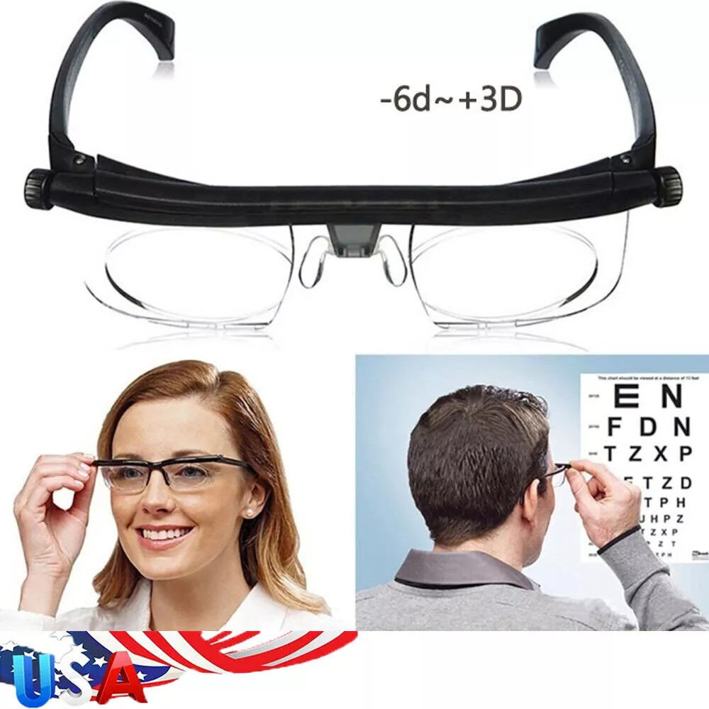 Dial Adjustable Glasses Variable Focus For Reading Distance Vision Eyeglasses US