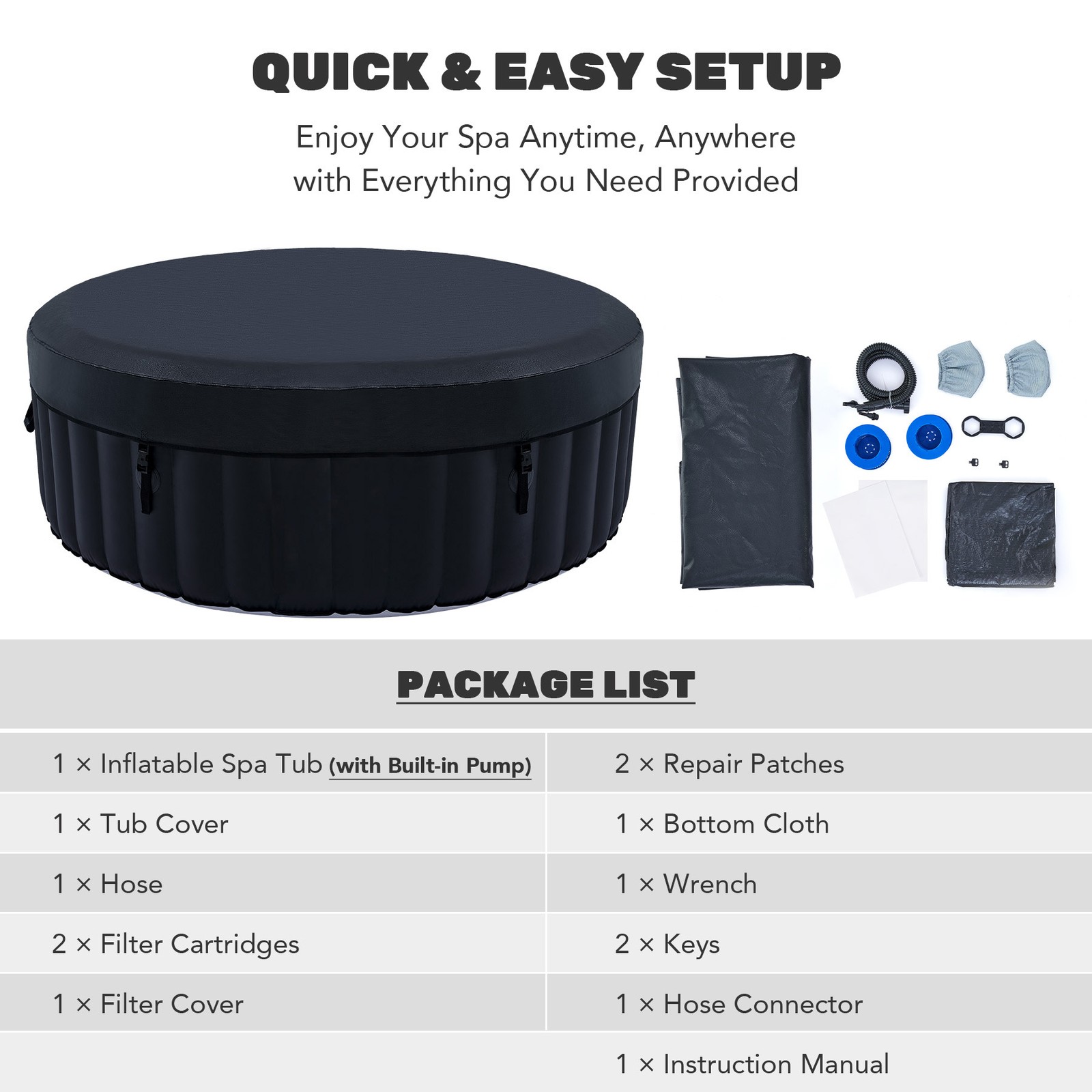 CO-Z Blow Up Hot Tub with 130 Jets for Sauna Pool Bath 6 Person Outdoor Spa Tub