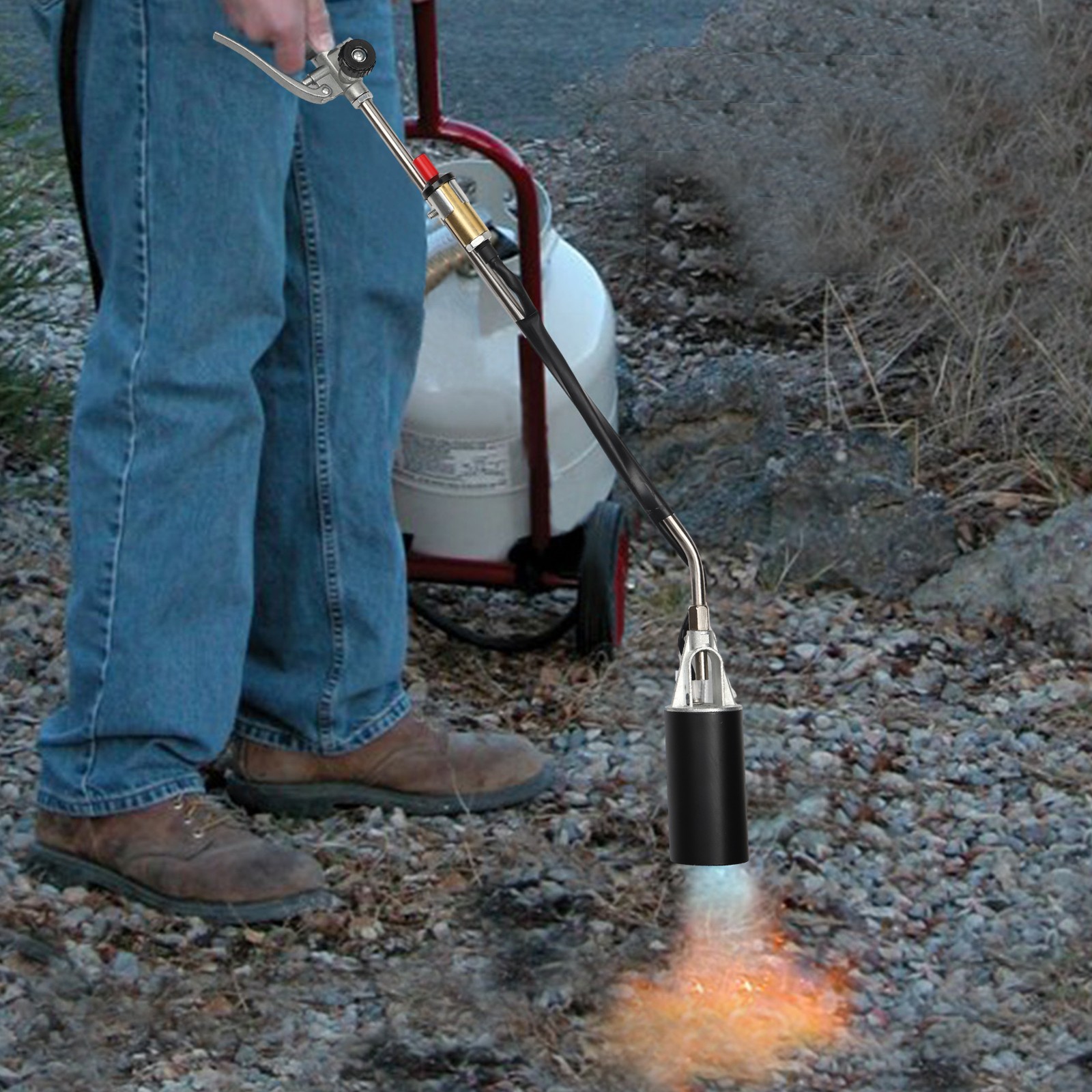 Portable Propane Torch Weed Burner Ice Snow Melter Outdoor Flame Thrower w/ Hose
