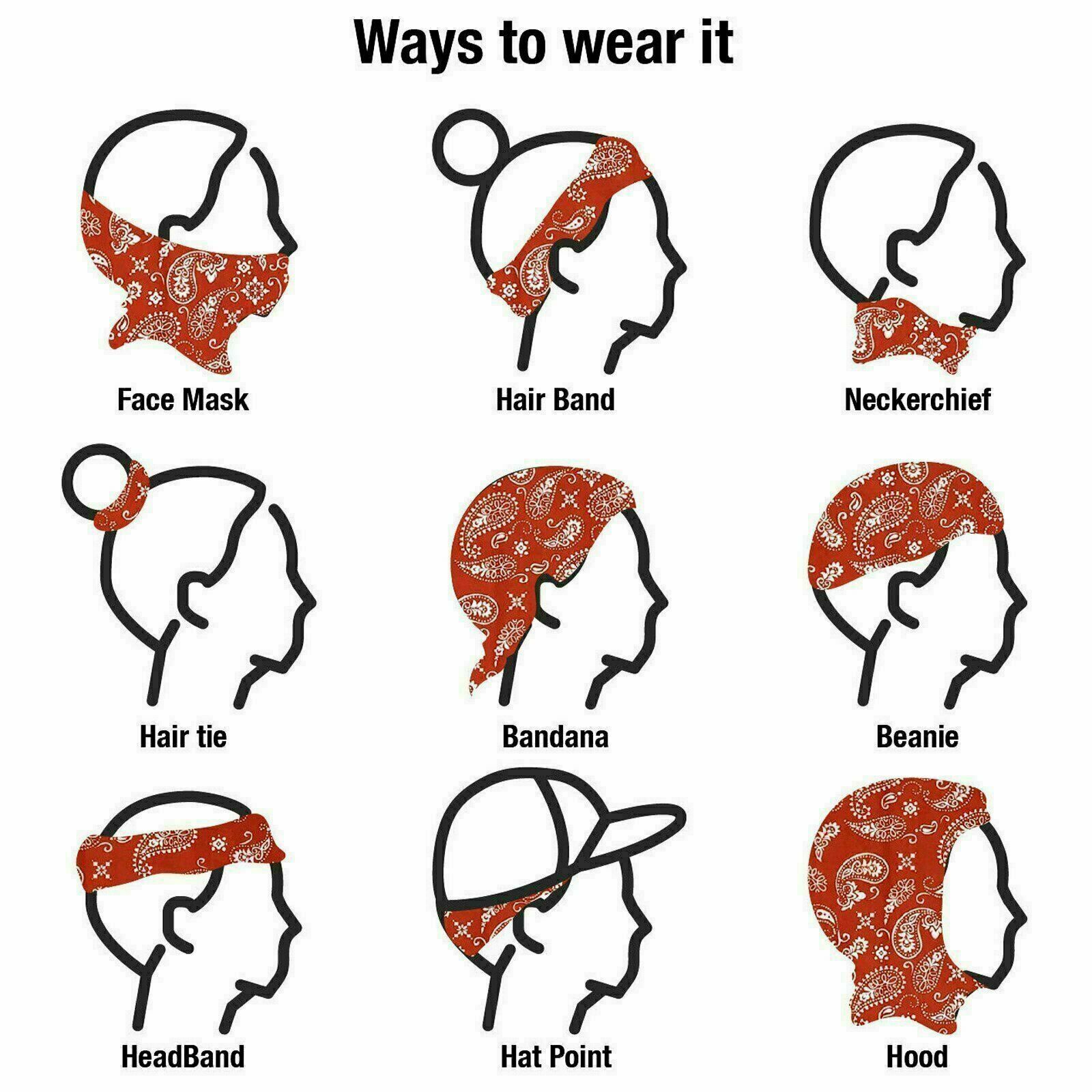 Bandana 100% Cotton Double Sided Print Paisley Cowboy Scarf Party Favor Headband