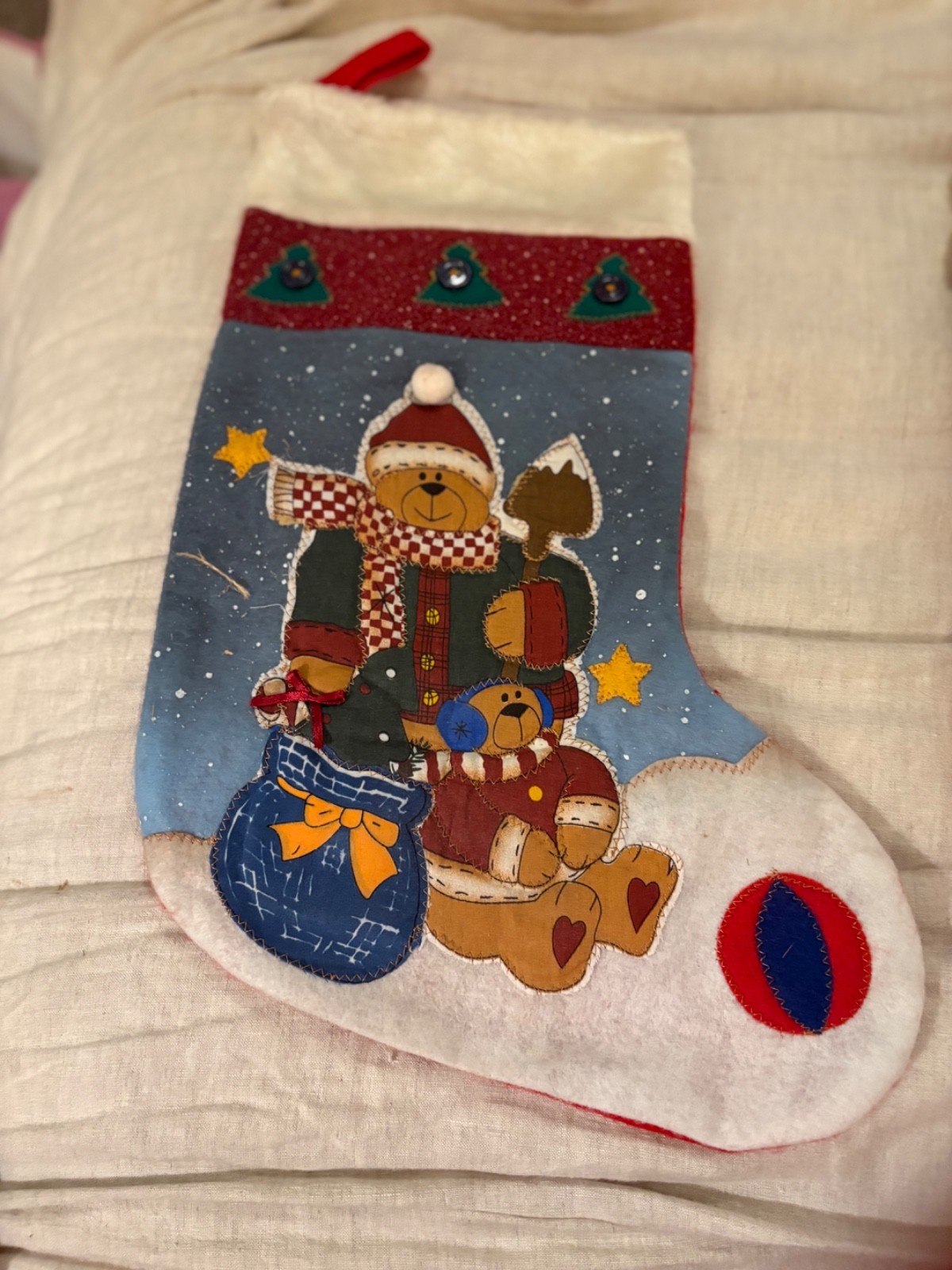 6 Vintage Handmade Felt Christmas Stocking Large 21.5x12.5 snowman