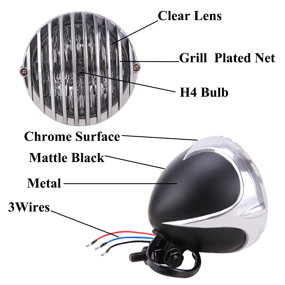 Motorcycle Grill Headlight Lamp For Harley Chopper Bobber Cafe Racer Cruiser