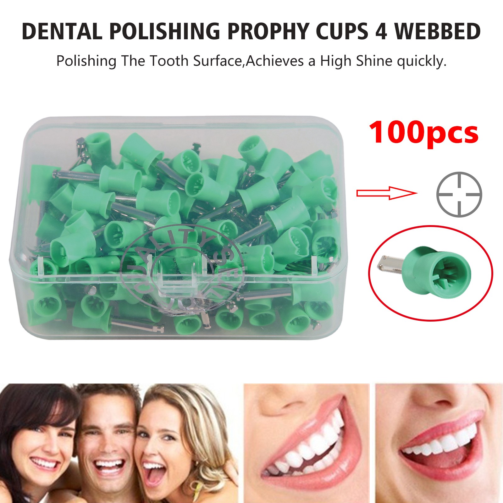Dental Latch type Prophy Polishing Cups Polisher Rubber Polish Brushes green ad