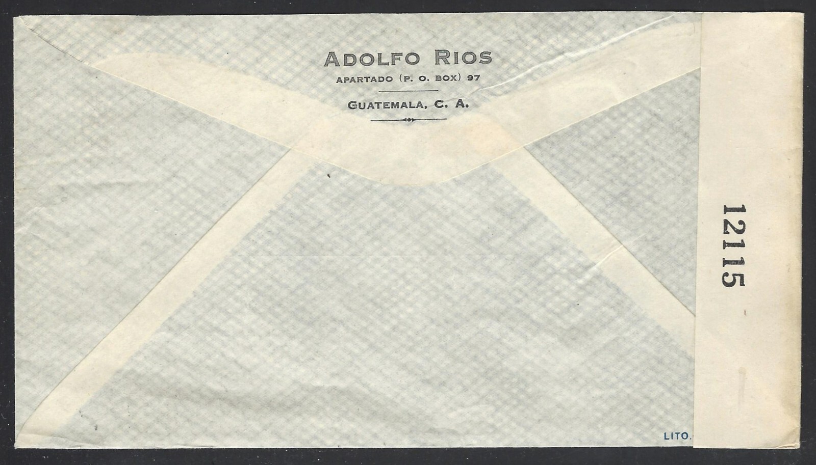 GUATEMALA 1942 COVER HEAVY CREAM CENSOR PAPER