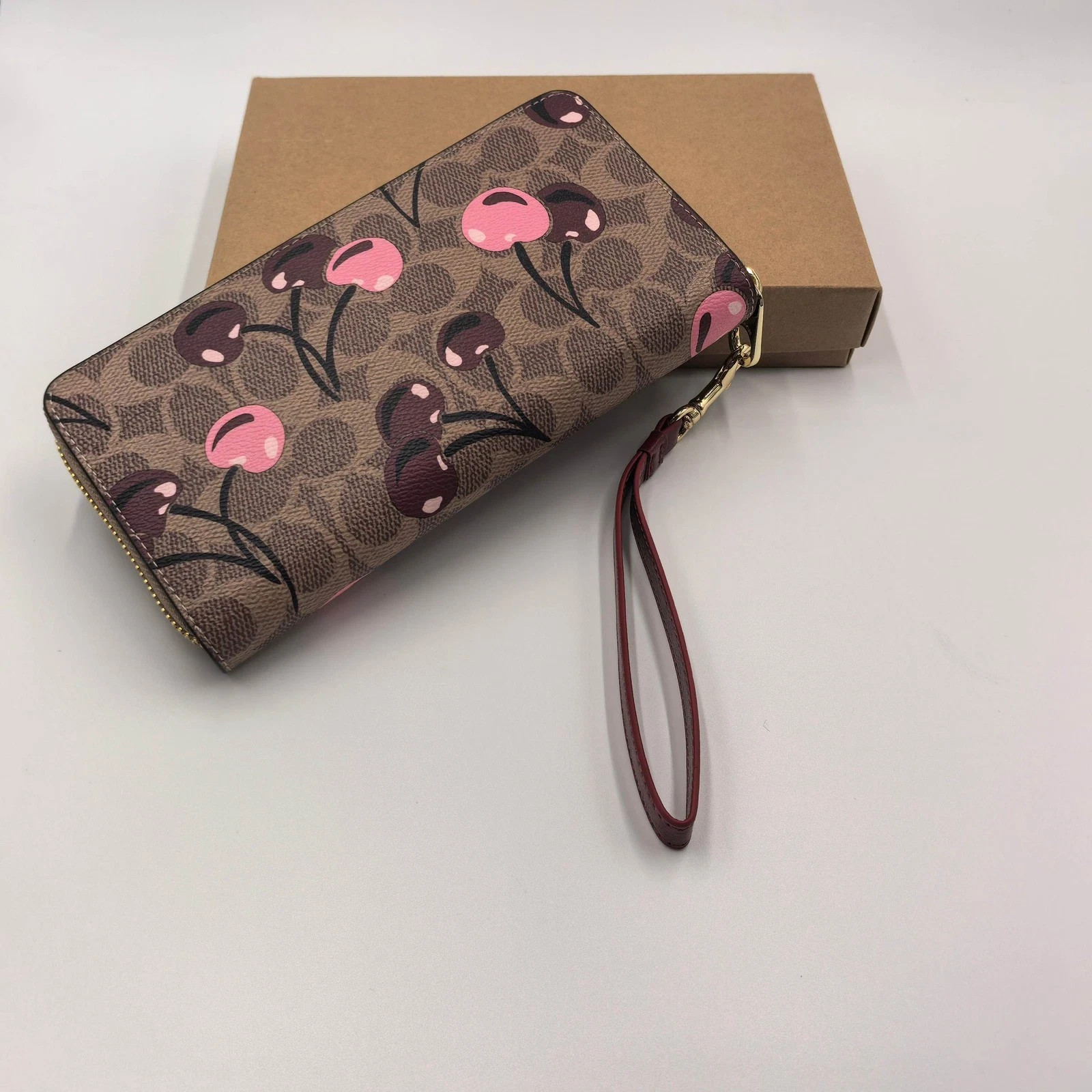 2026 COACH Long Zip Around Wallet In Signature Canvas With Cherry Print CZ328