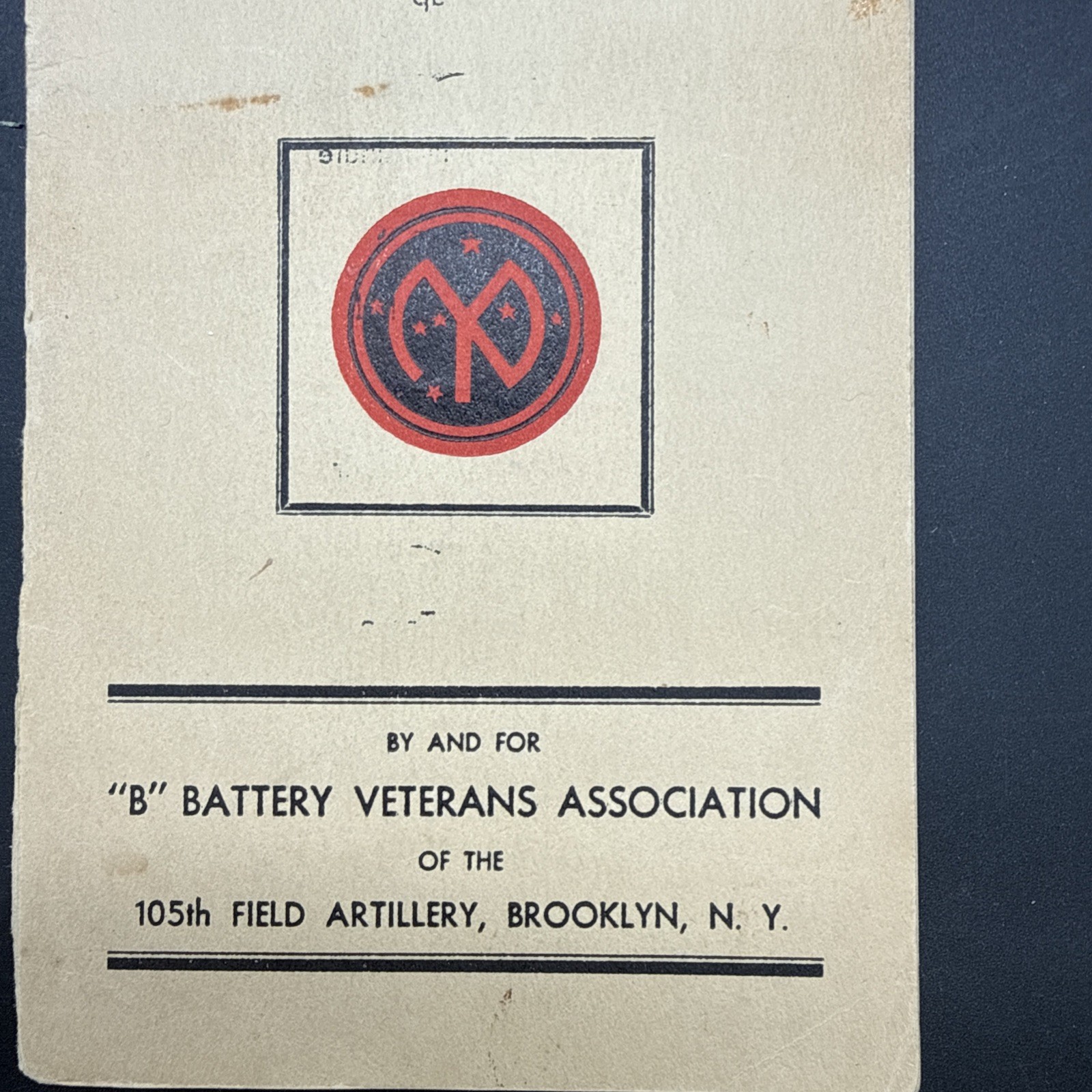 WWI 105th Field Artillery Battery B Guidon Yearbook menu reunion 27th Division