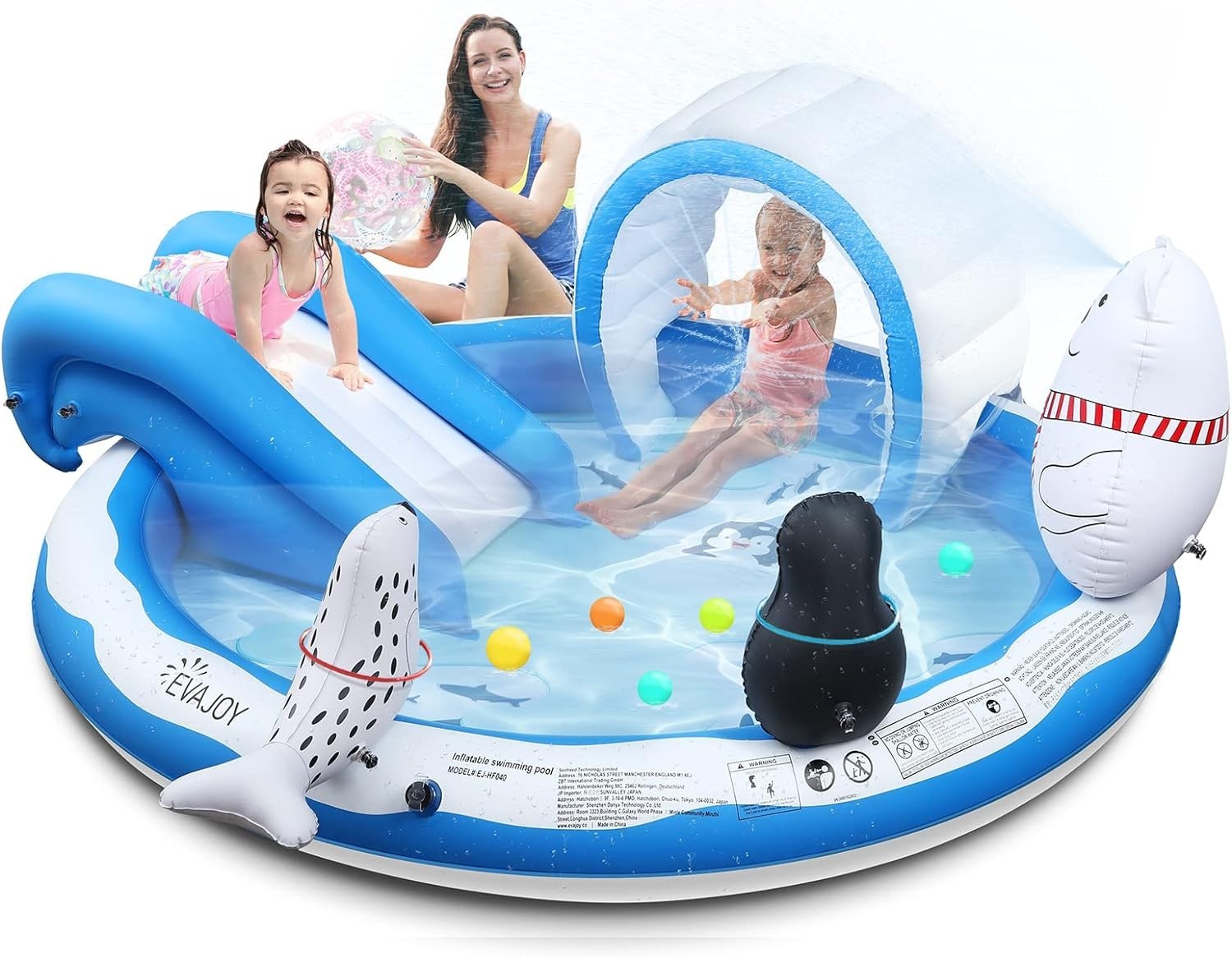 Inflatable Splash & Play Center Kiddie Pool with Slide Children Ice & Snow