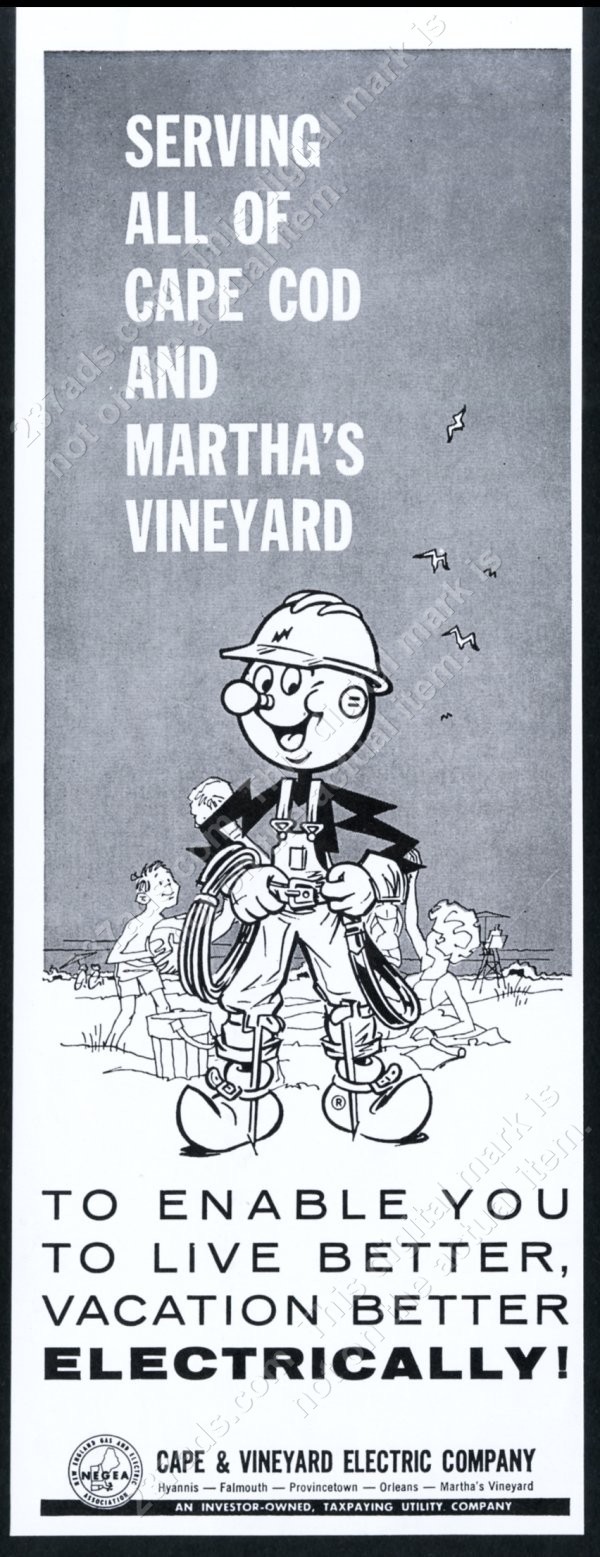 1968 Reddy Kilowatt art Cape Cod Cape & Vineyard Electric vintage print ad