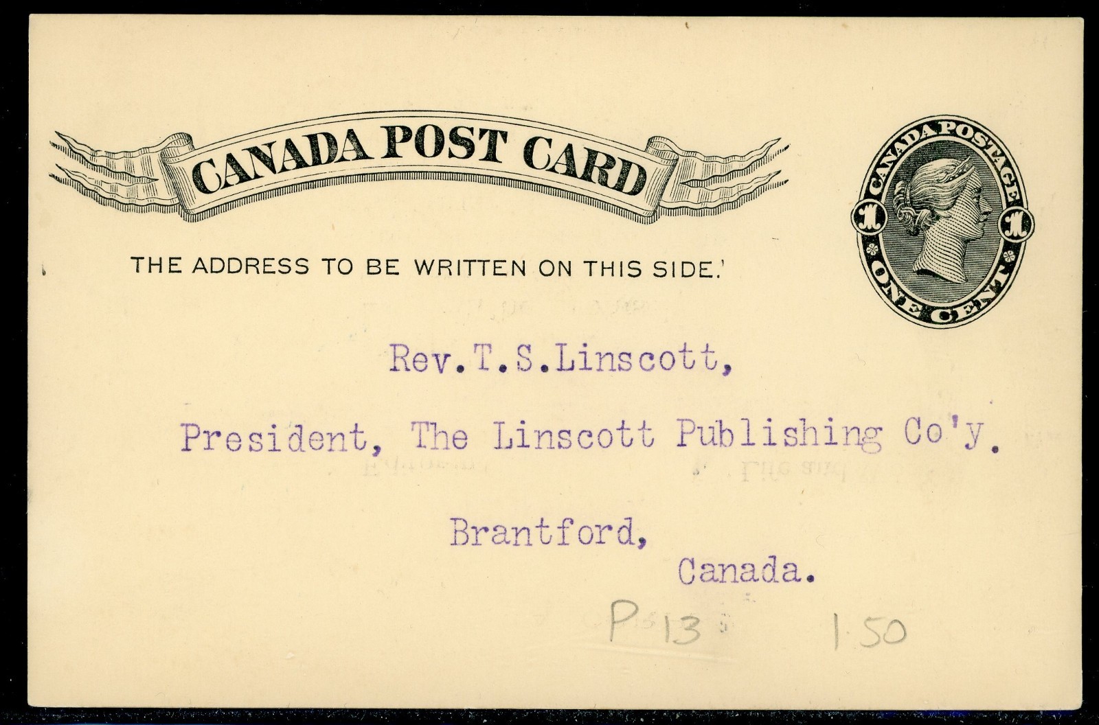 CANADA QUEEN VICTORIA 1c POSTED POSTAL STATIONERY POSTCARD !! II66