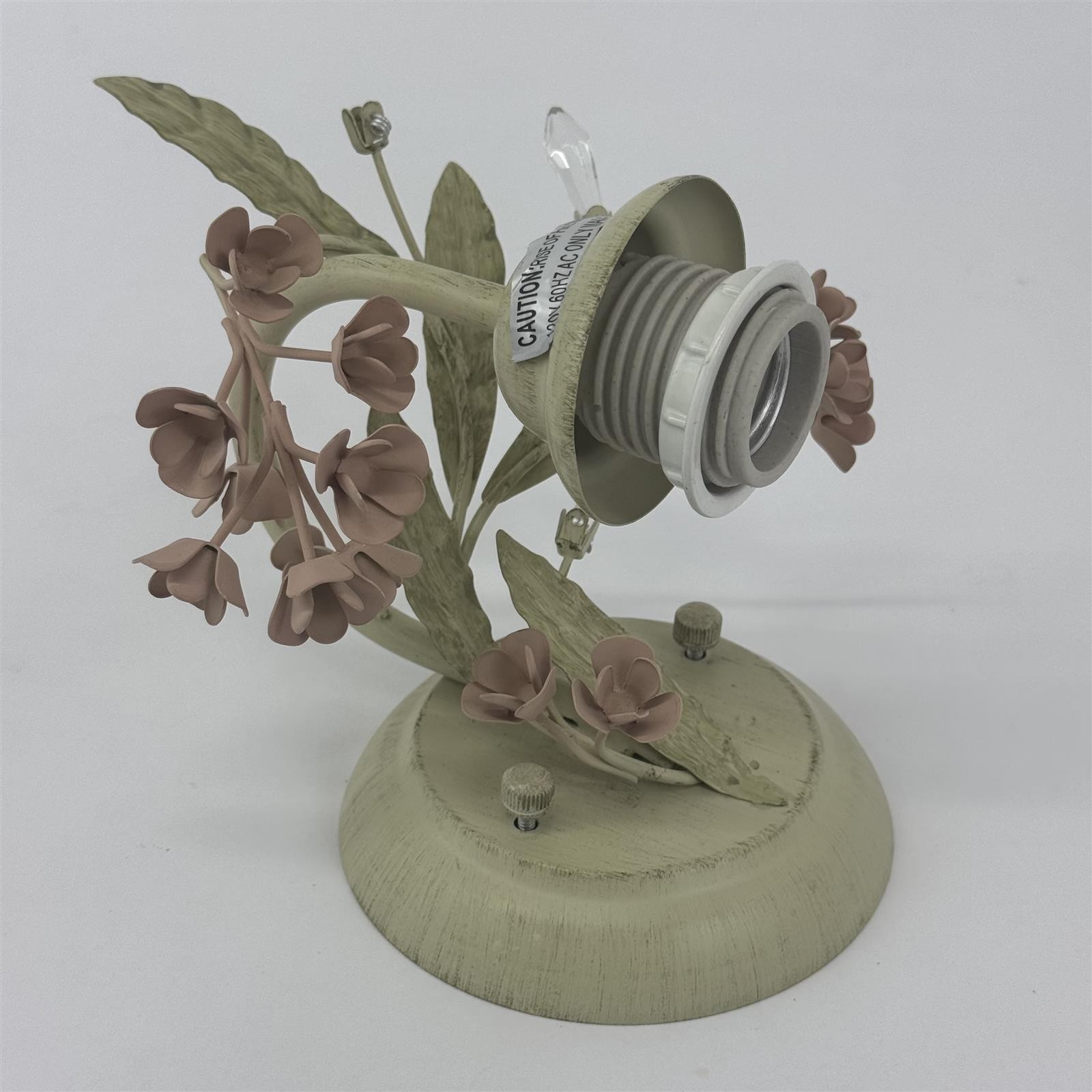 Tole Electric Wall Sconce Green With Pink Flowers Green Leaves Crystals