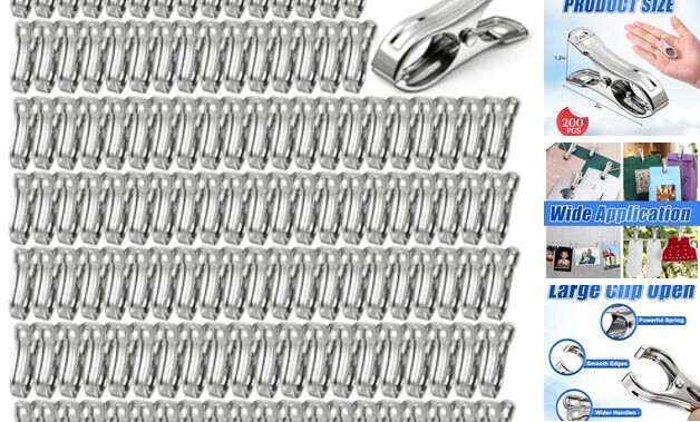 200Pcs Stainless Steel Garden Clips, Large Open Metal Clamps for Greenhouse