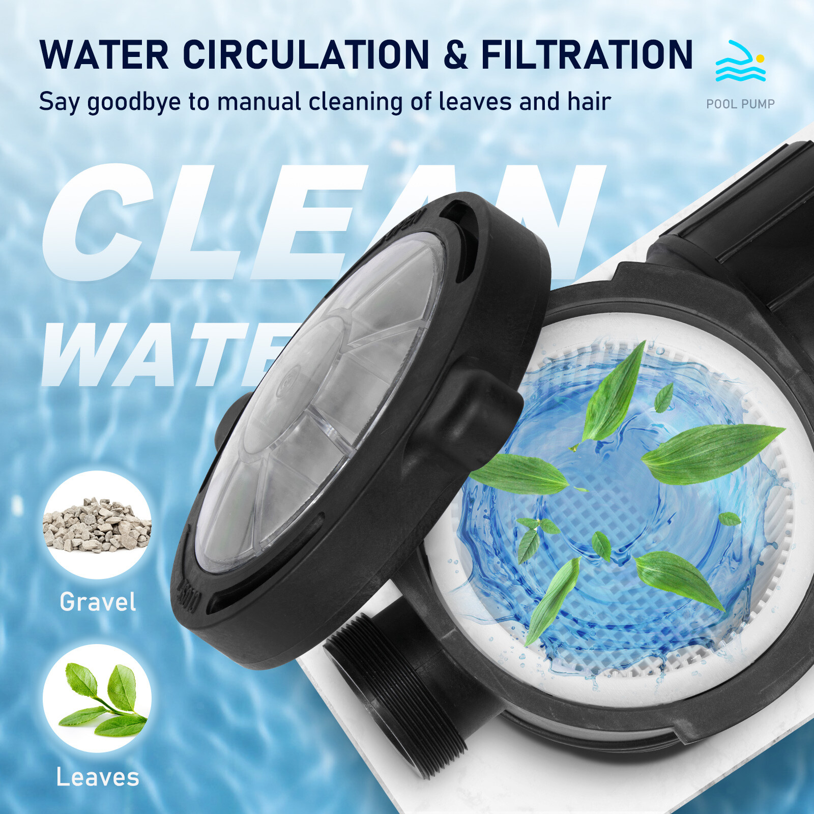 VEVOR Swimming Pool Pump 2 HP Filter Pump 90 GPM w/Strainer Above Ground