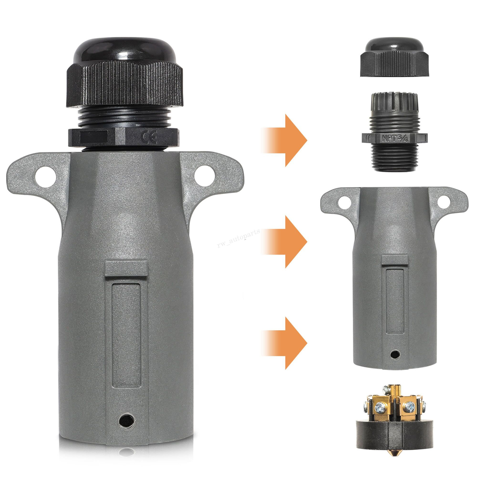 7-Way Blade Trailer Connector Plug with Waterproof Sealed 7 Pin RV-Style Adapter