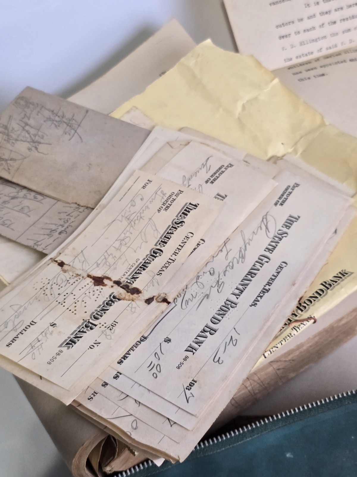 HUGE Vintage TEXAS Paper Ephemera Lot Bank Checks Court Docs Center Texas 1920s