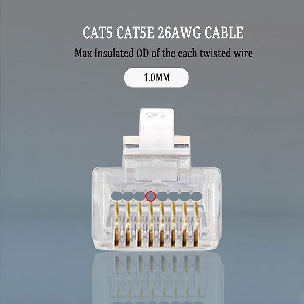 100pcs RJ45 Pass Through Modular Plug Network Cable Connector End 8P8C CAT6 CAT5