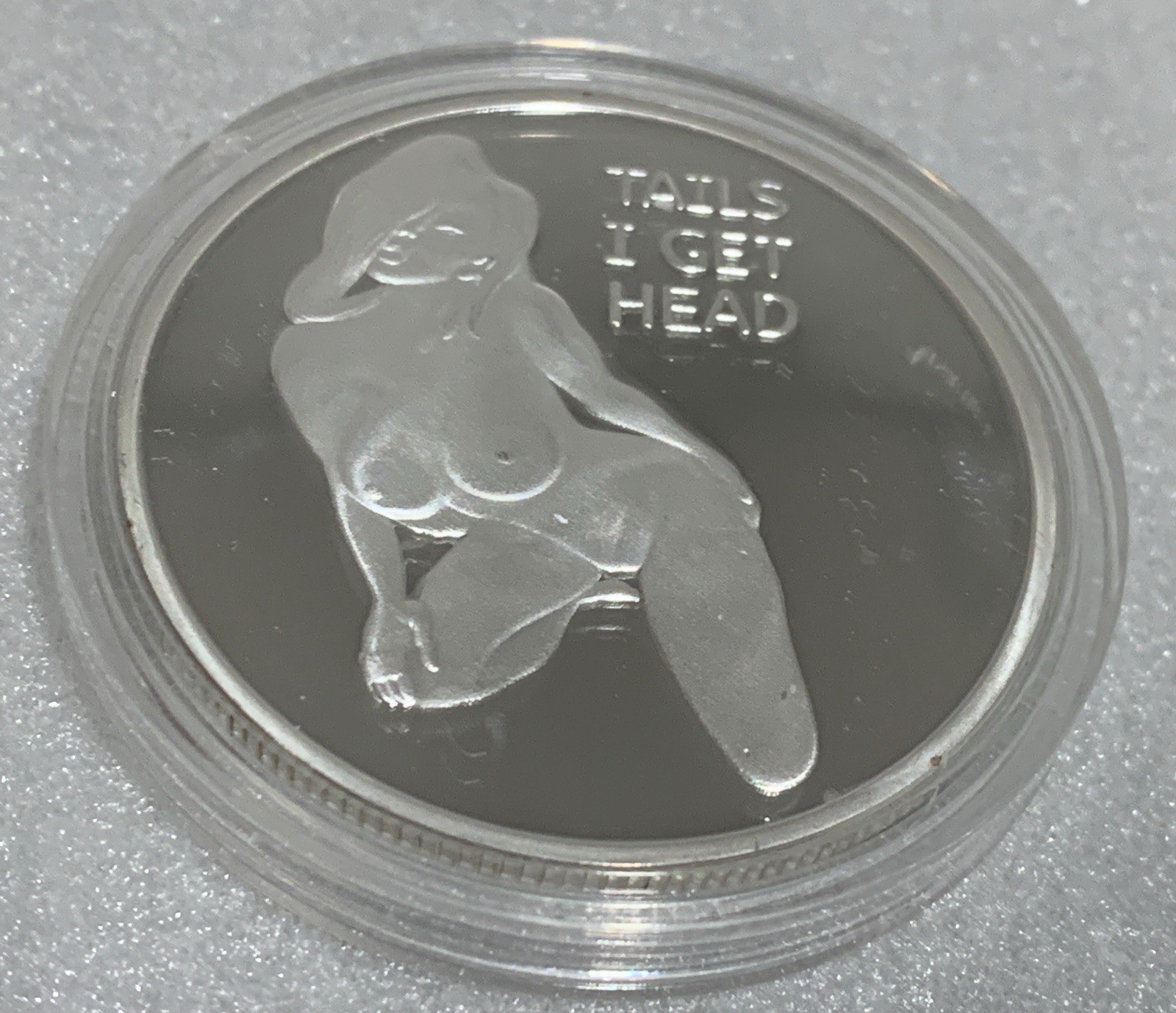 *Heads I Get Tail -Tails I Get Head Adult Nude Flipping Coin. New Silver Finish.