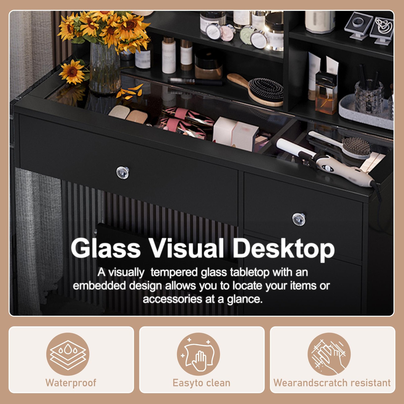 Vinsetto Vanity Desk with Mirror and 3 Lighting Modes, Black