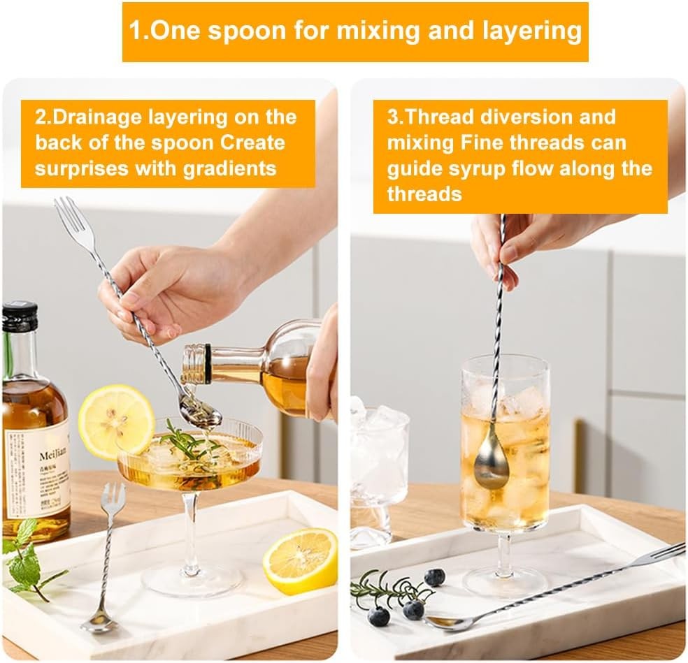 2 Pcs Muddler for Cocktails,10 Inch and 8 Bar Silver