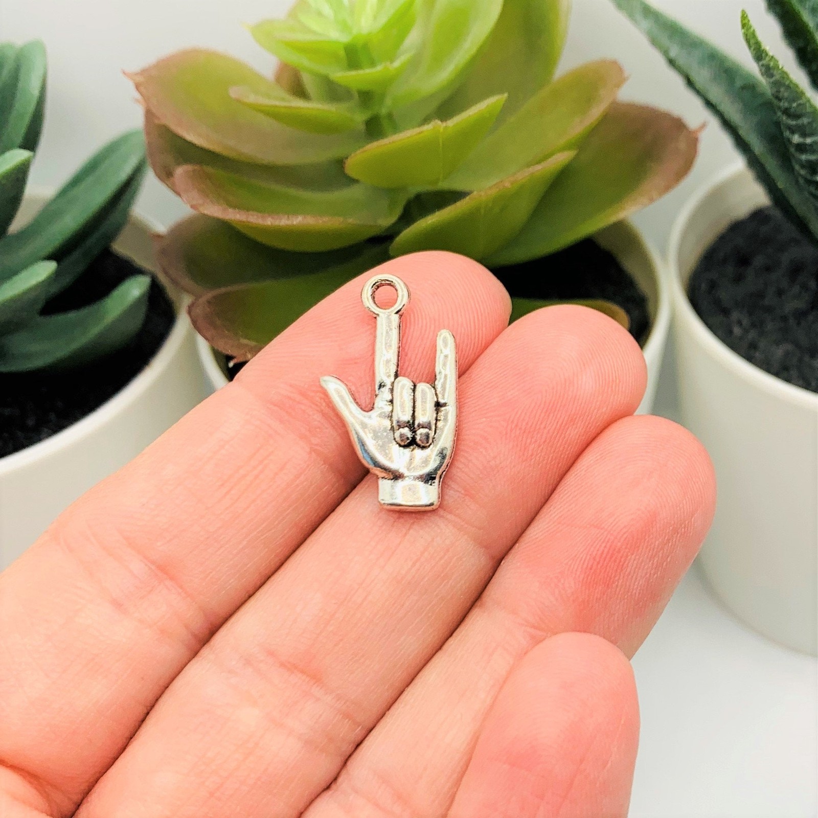 Silver ASL I Love You Sign Language 3D Charms, 22x12mm - US Seller