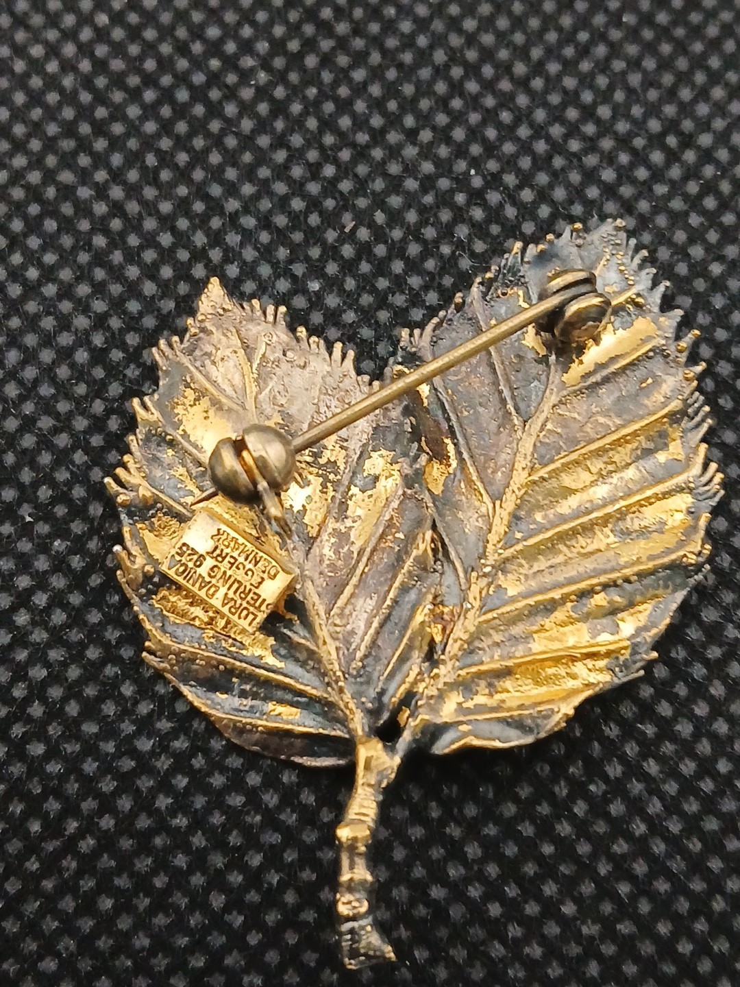 1953 24k gold vermil 925 sterling Flora Danica Danish Botanical leaves brooch