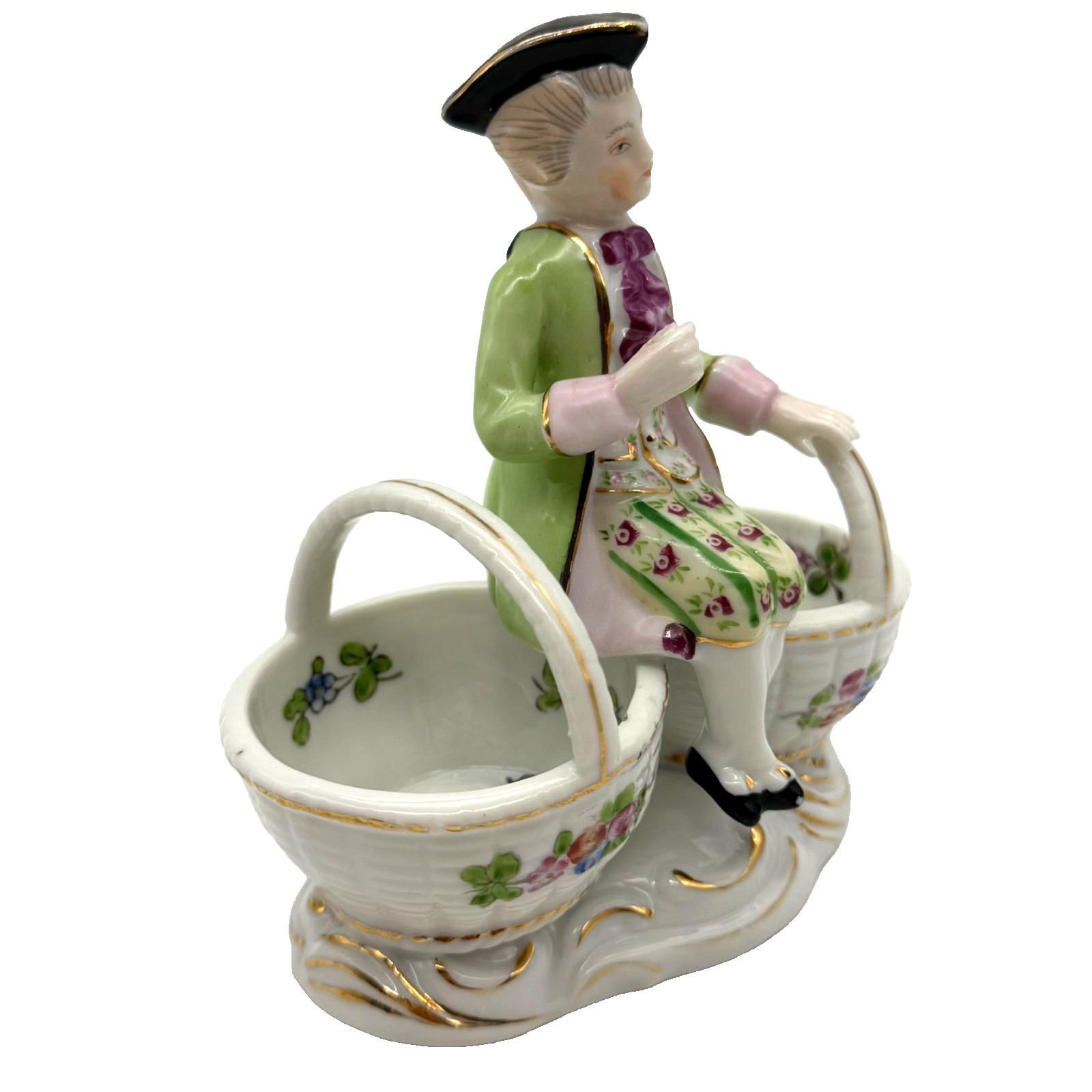 Andrea by Sadek Double Basket Porcelain Figurine Salt Cellars Occupied Japan