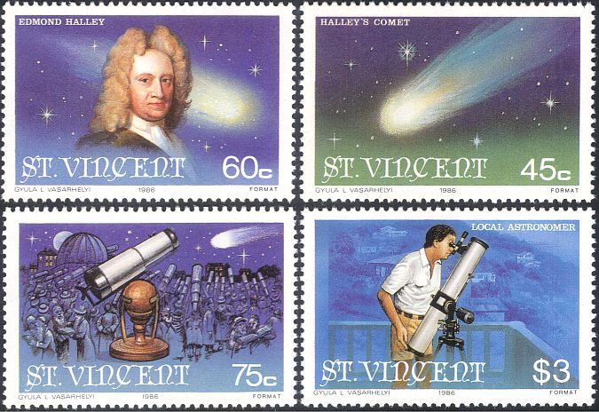 St Vincent 1986 Halley's Comet/Space/Astronomy/Science/Telescope 4v set (n15738)