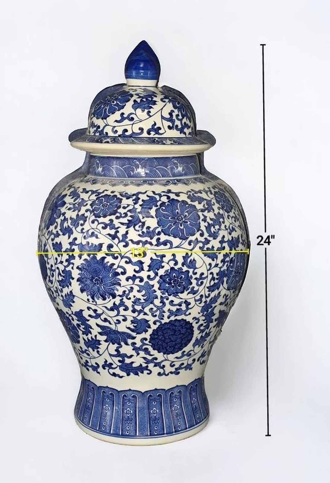 24" Classic Blue and White Floral Porcelain Ceramic Temple Ginger Jar Vase, L...