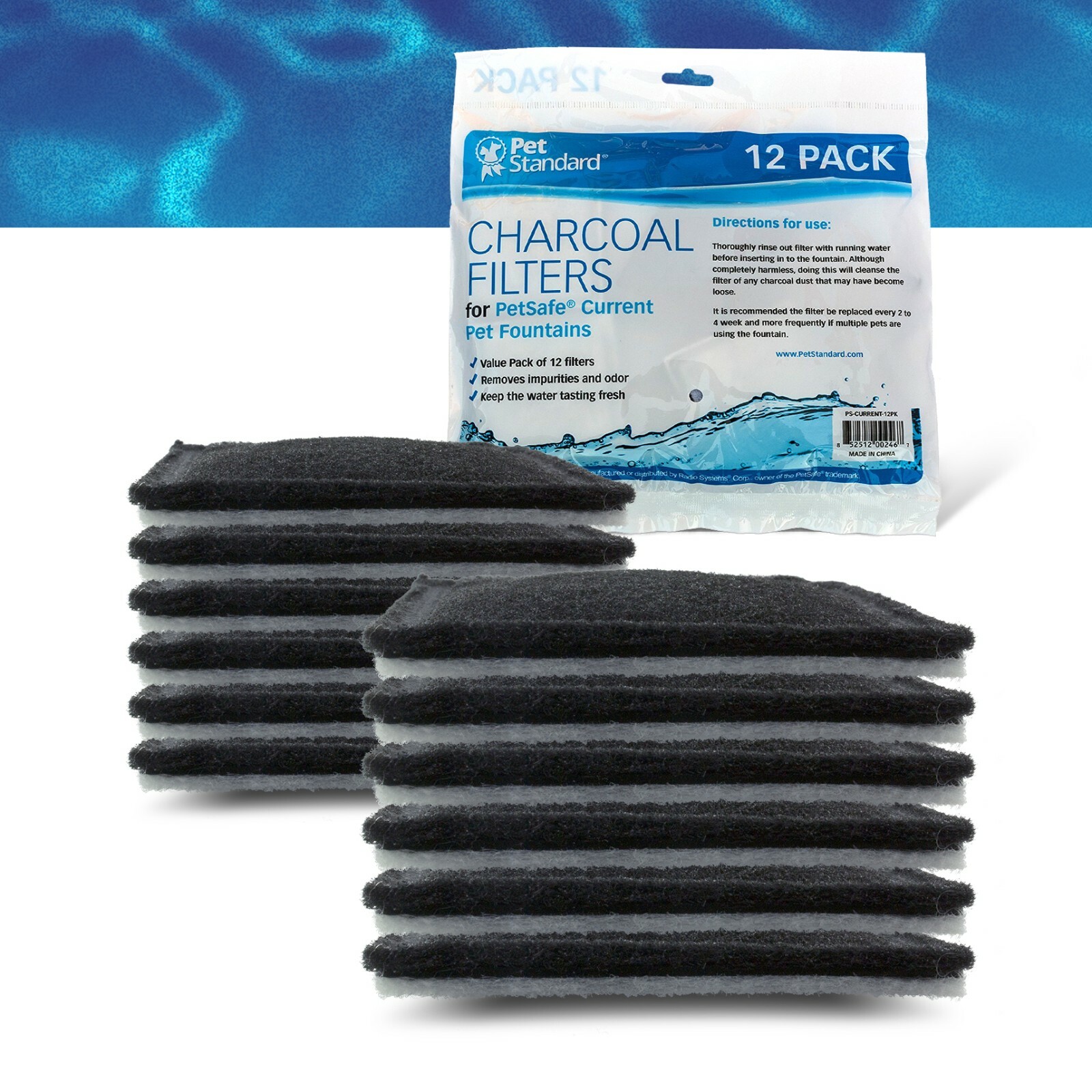 Filters for Aqua Fountain Aqua Cube, Aqua Falls & PetSafe Current, Pack of 12