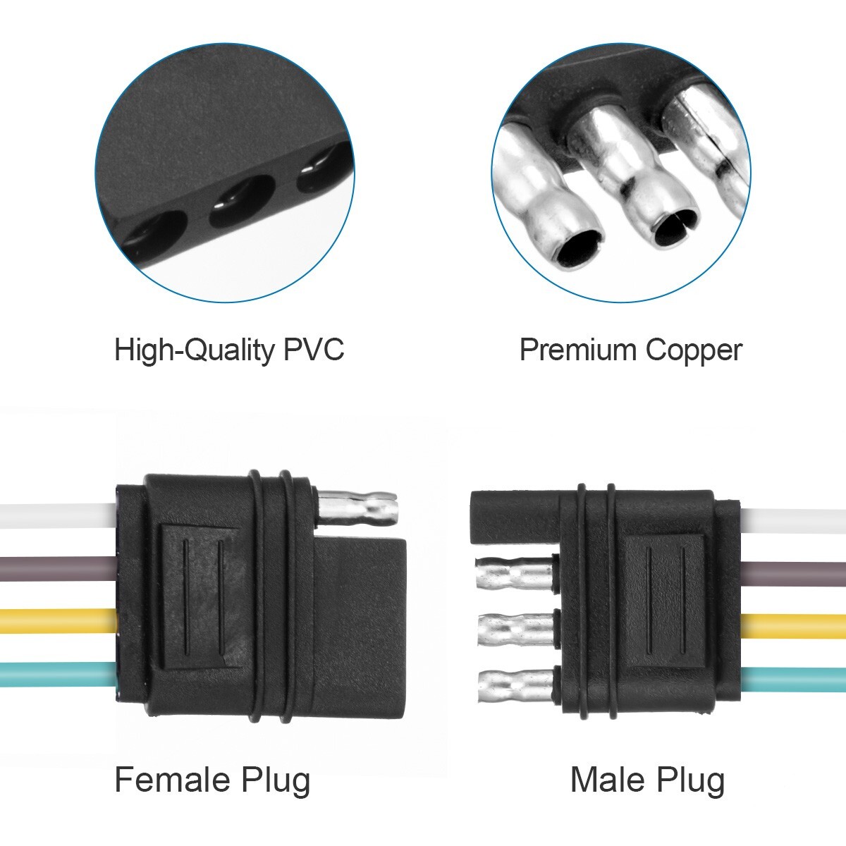2X 4-Pin Plug Trailer Light Wiring Harness Extension 18 AWG Flat Wire Connector