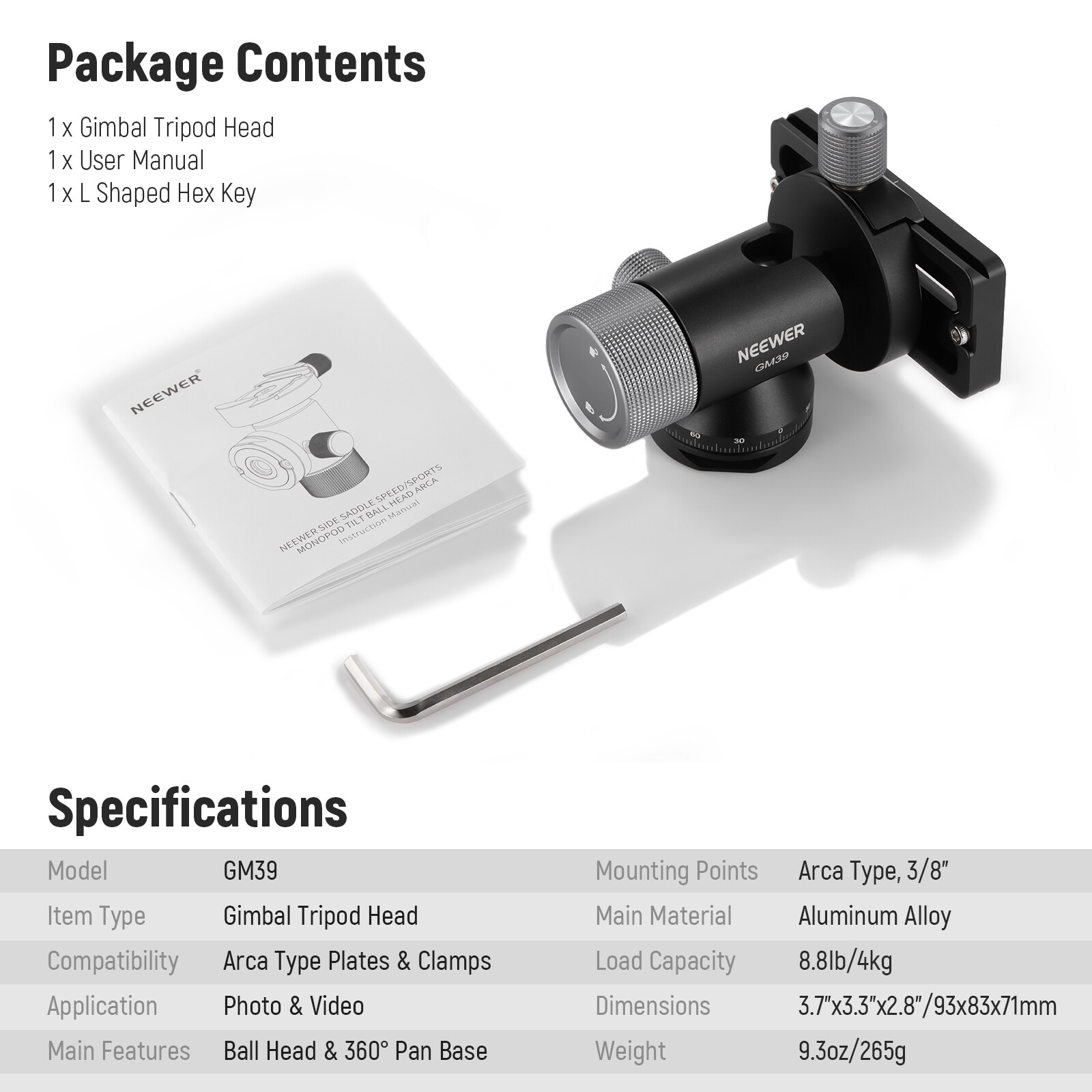 NEEWER Monopod Gimbal Head Tripod Mount for Long Telephoto Lenses GM39