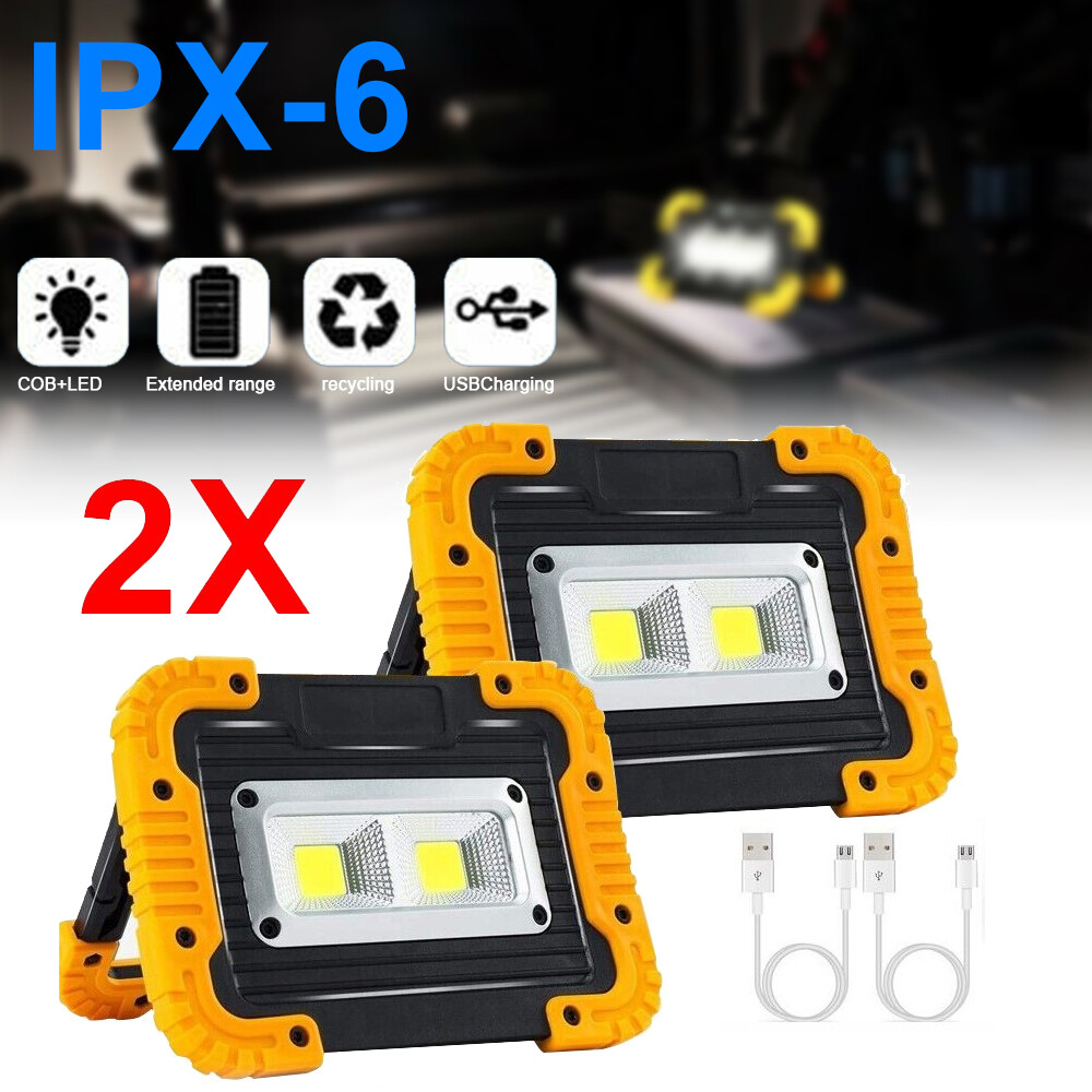 2X USB Rechargeable COB LED Work Light Lamp Floodlight Camping Emergency Torch
