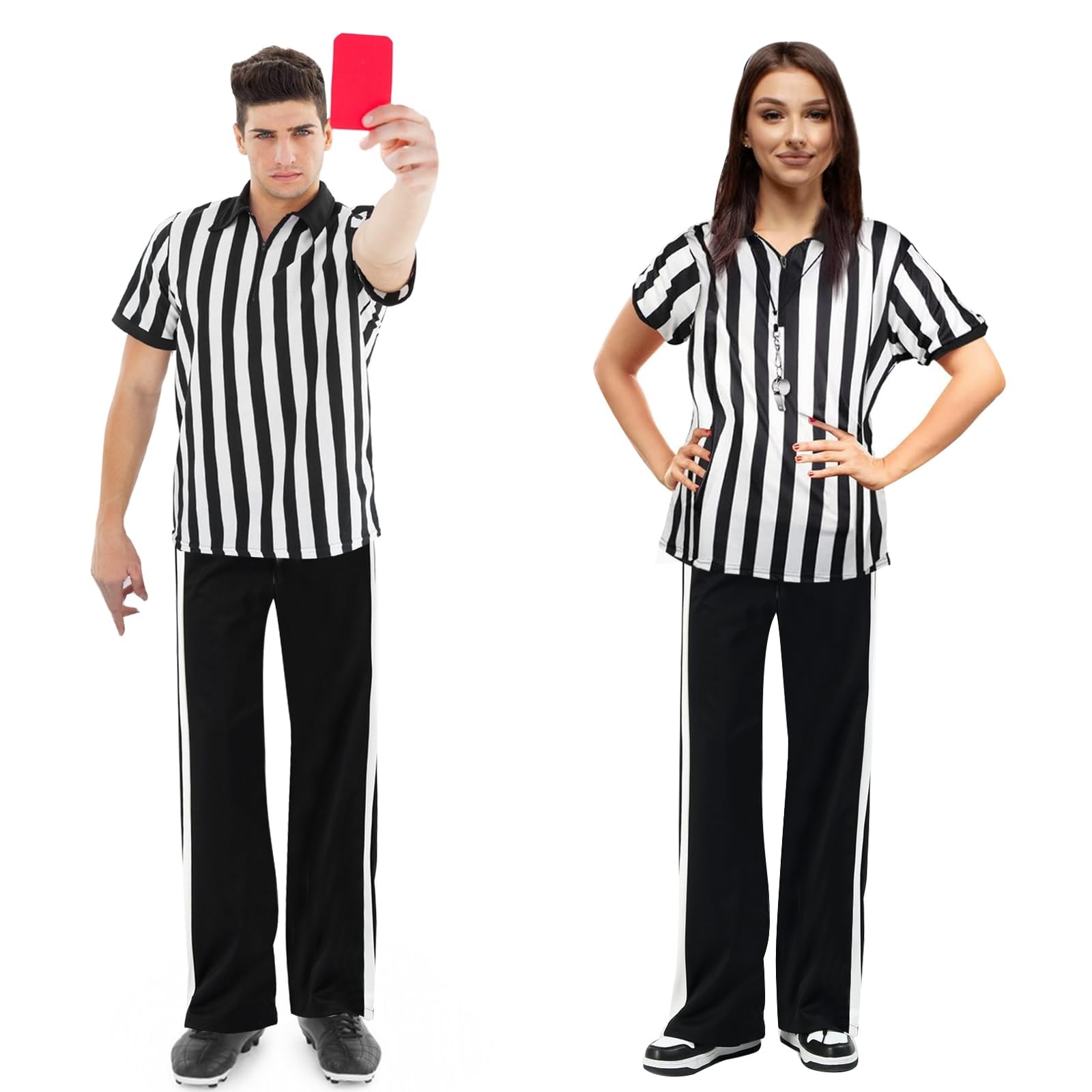 Mens Referee Shirt Black White Stripes Umpire Jersey Yellow Penalty Flag Hat