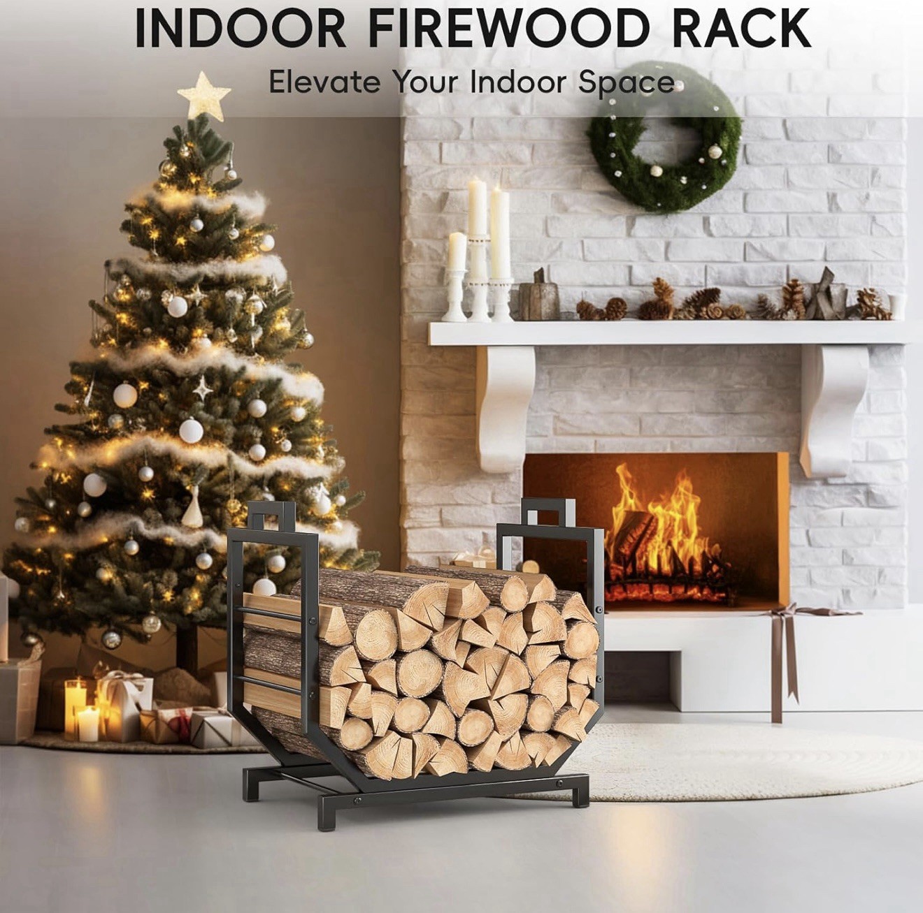 Kcysta Firewood Rack Outdoor Indoor with Firewood Carrier 17x13x21H
