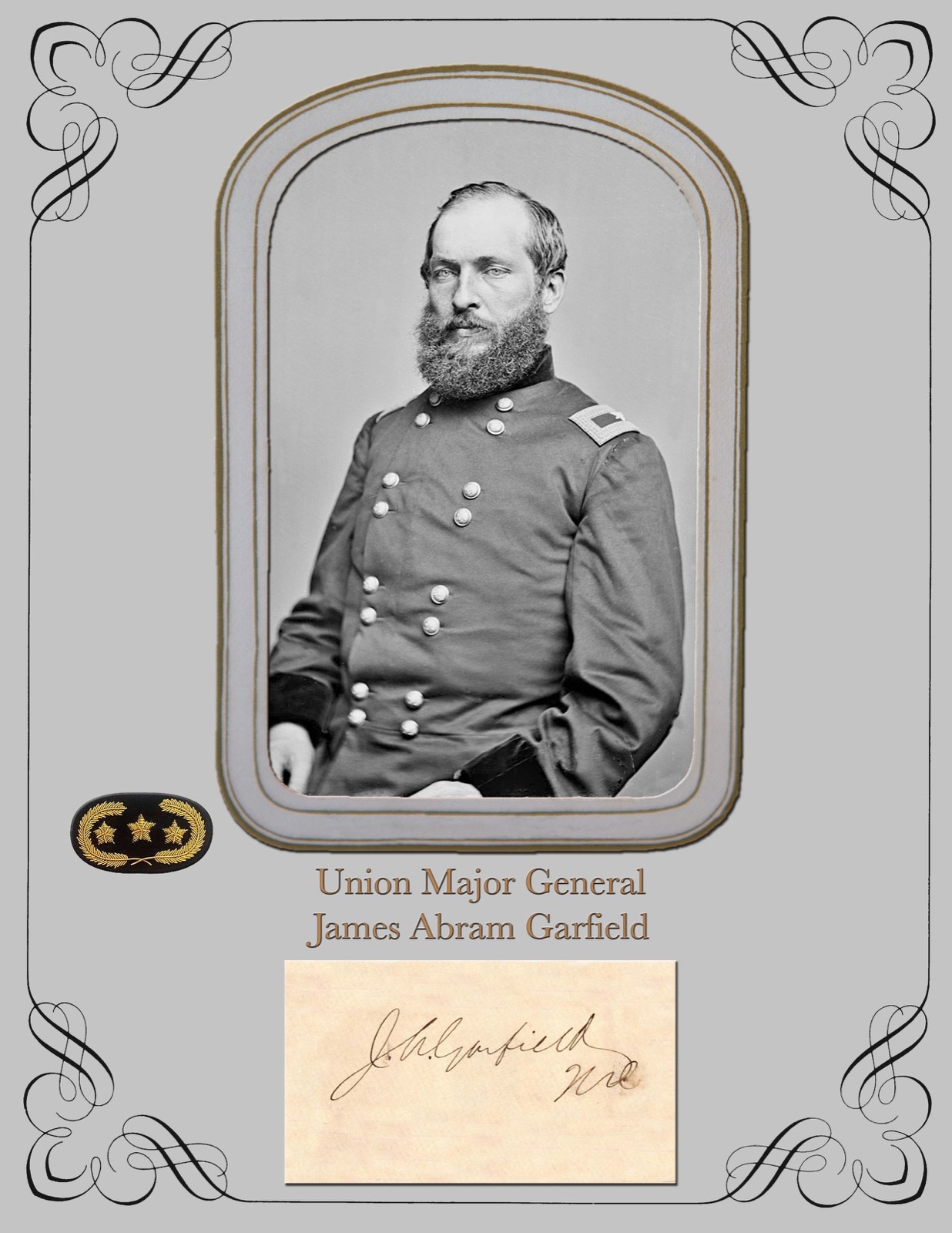 President & Major General James Garfield COPY of photo & autograph card